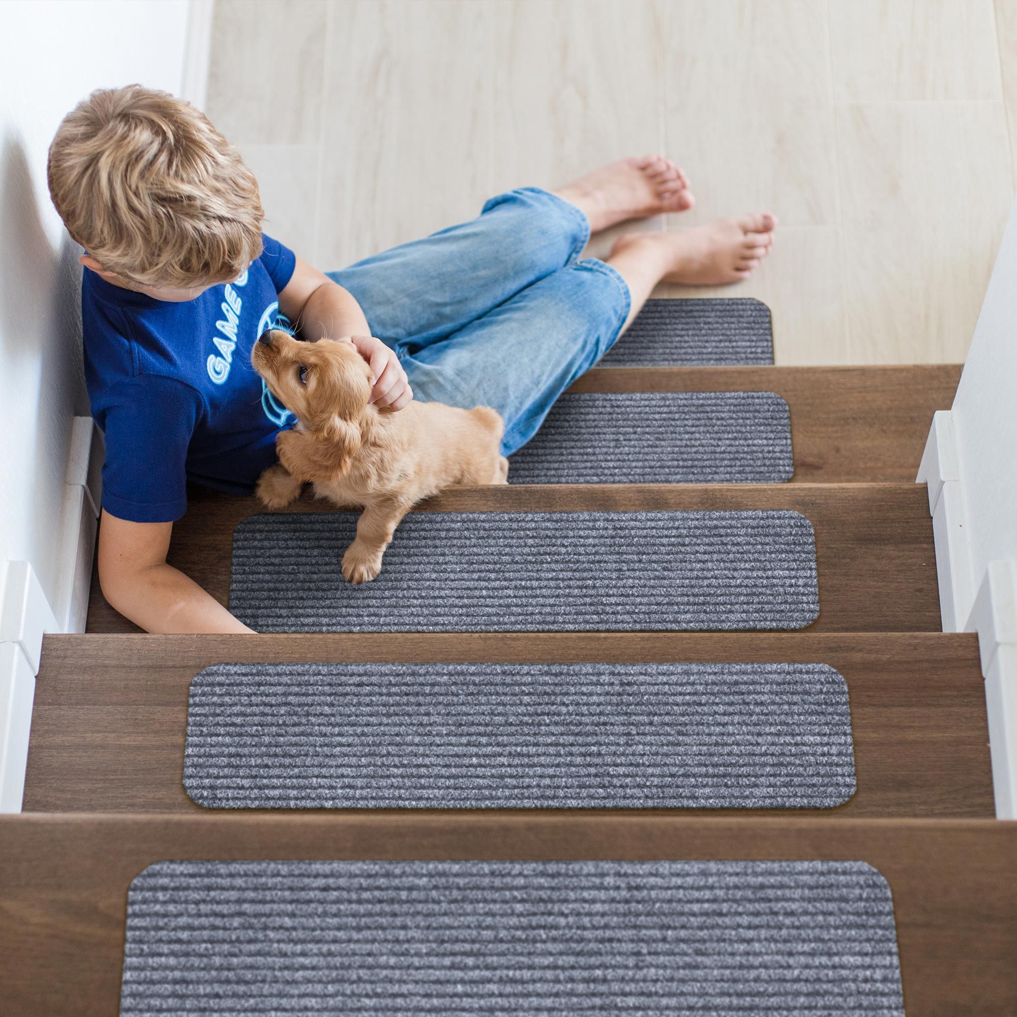 Green Stair Treads with Landing Mat - Tape-Free - 15 Pk