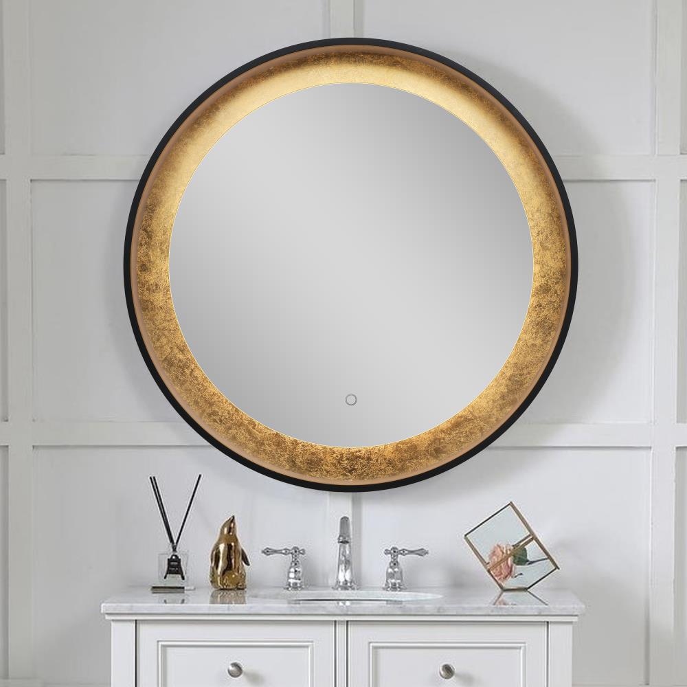 Led Lighted Gold Round Bathroom Mirror, Gold Framed Lighted Mirror