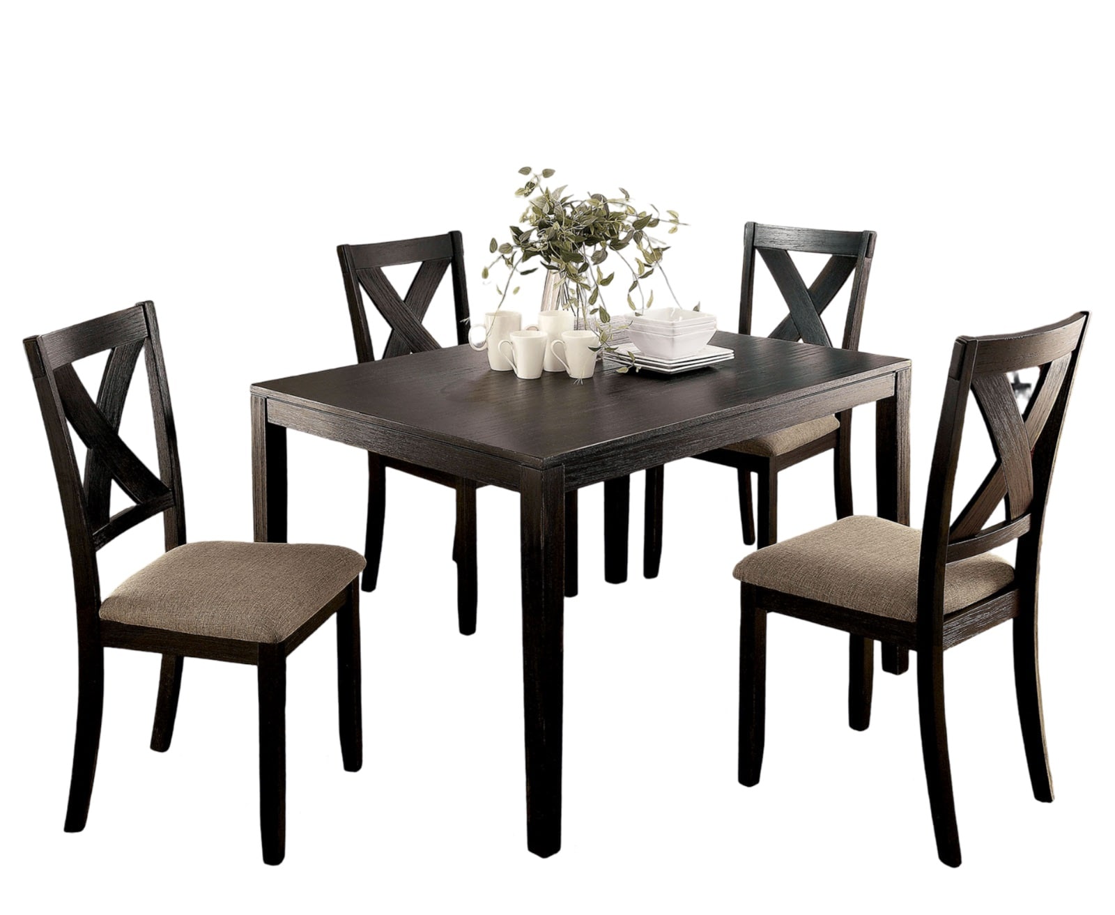 Siavonce XH14984 Black+Brown Contemporary/Modern Dining Room Set with Rectangular Table ( Seats 4 )