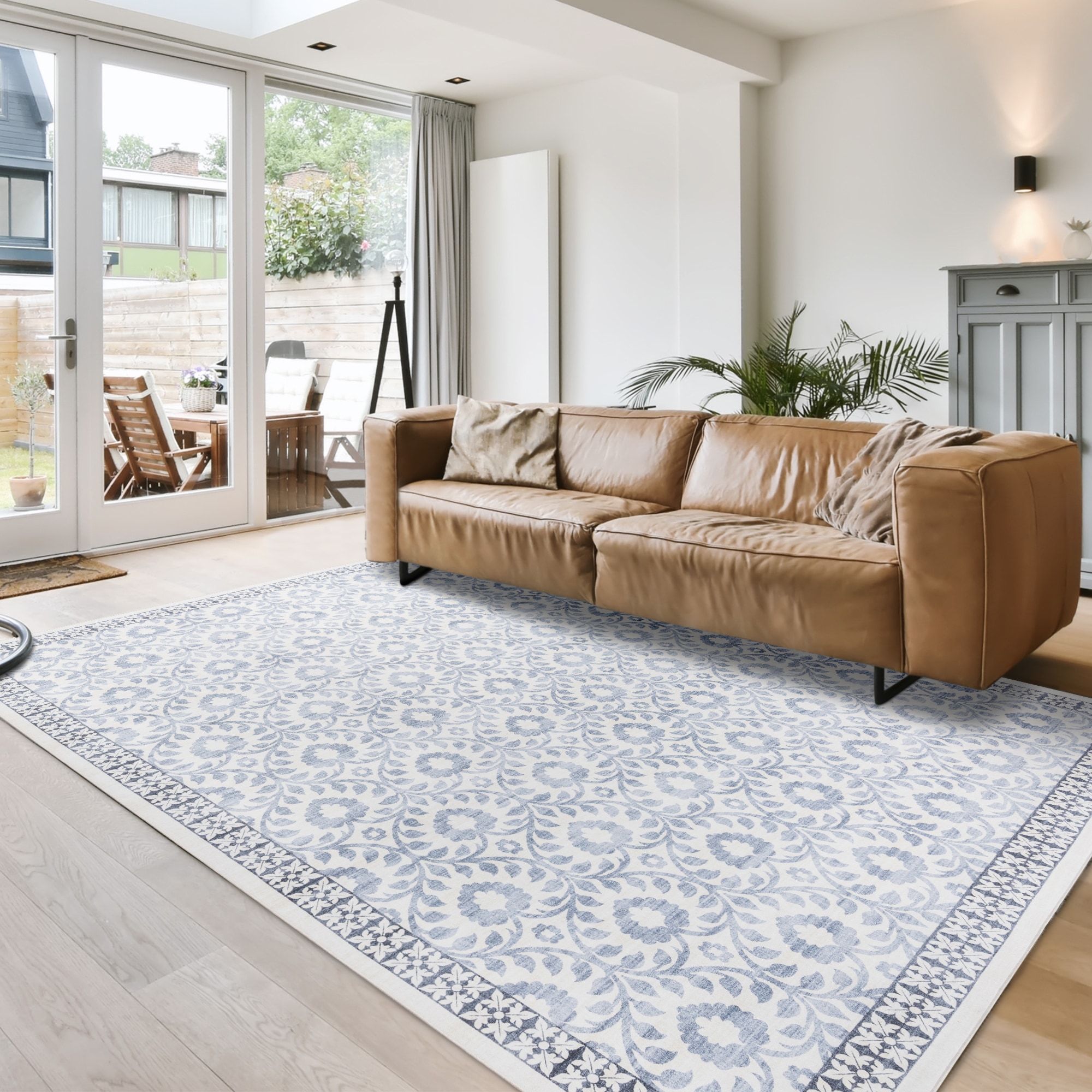 GERTMENIAN 24561 6 x 9 (ft) Polyester Blue Rectangular Indoor Floral/Botanical Area rug