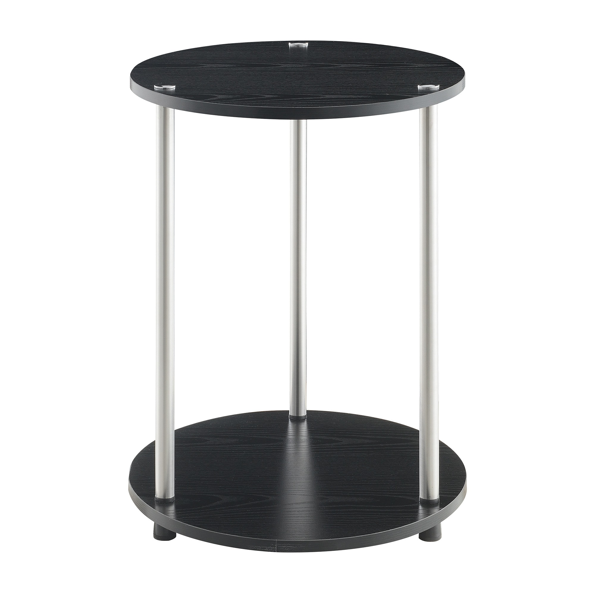Convenience Concepts Designs2Go 15.75-in W x 22-in H Black/Chrome Melamine Round Modern End Table with Storage