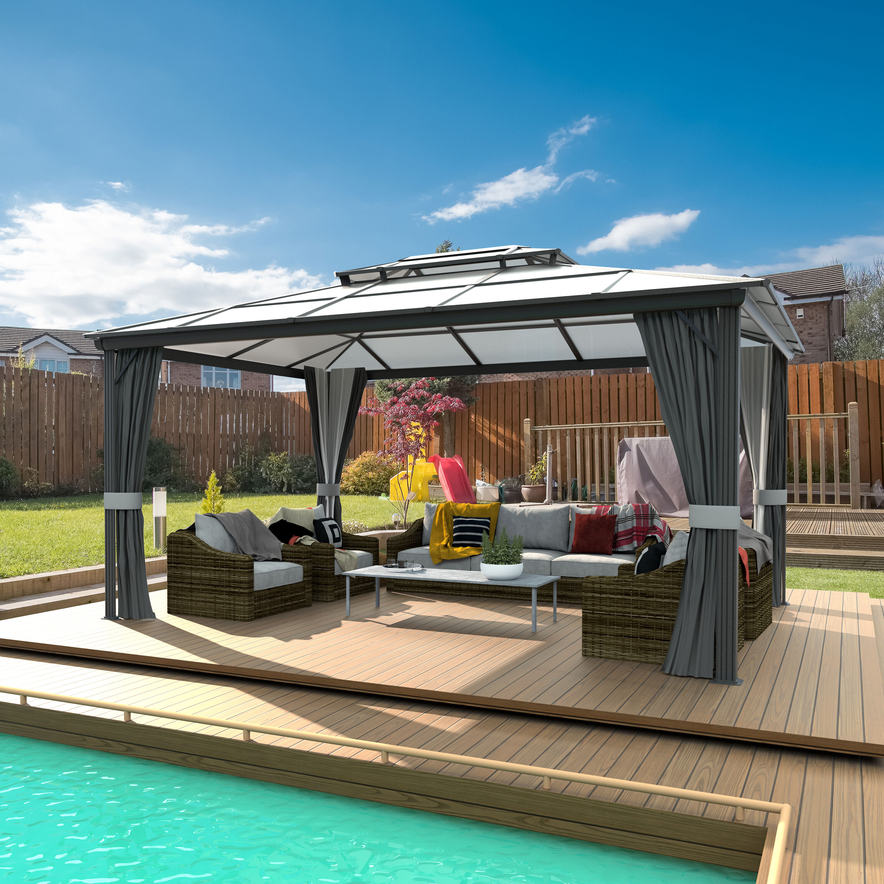 VEIKOUS 12-ft x 16-ft Hard top Rectangle Gray Metal Polycarbonate Roof ...