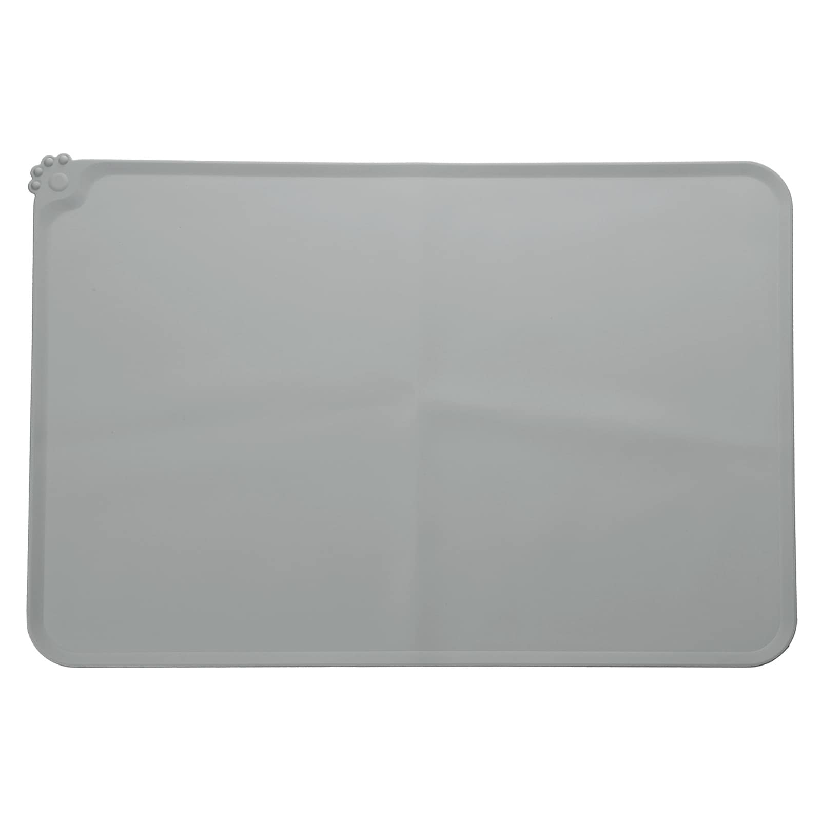 Unique Bargains Cat Food Mat 22x15 Inch Silicone Pet Feeding Mat Non-Slip Paw Print Style Waterproof Dog Water Bowl Tray Raised Edge Protects Floors (Gray) Intended for Pets Bowl/Fountain