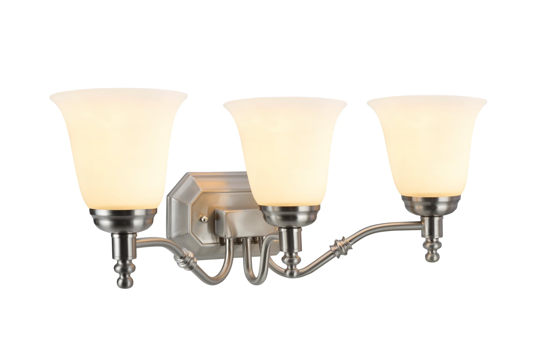 Satin Nickel 3-Light Vanity Fixture with Frosted Glass Shades