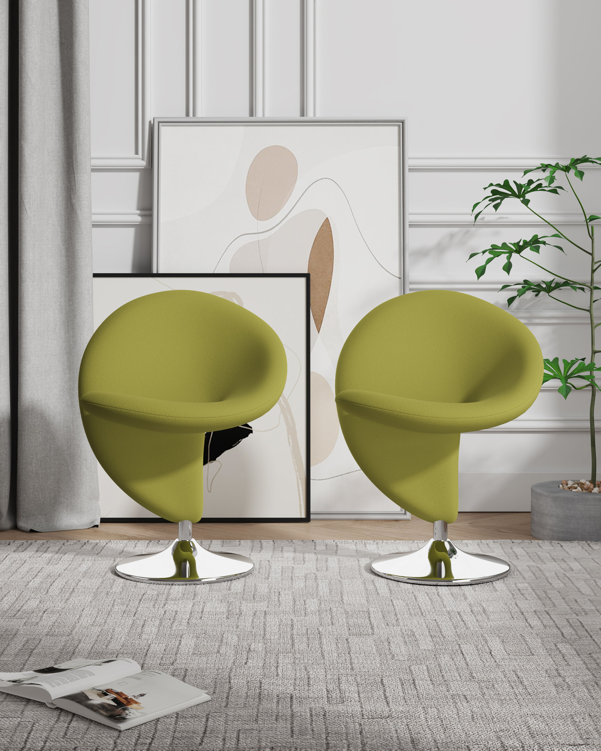 Manhattan Comfort 2-AC040-GR 2 Curl Modern Green and Polished Chrome Wool Accent Chair