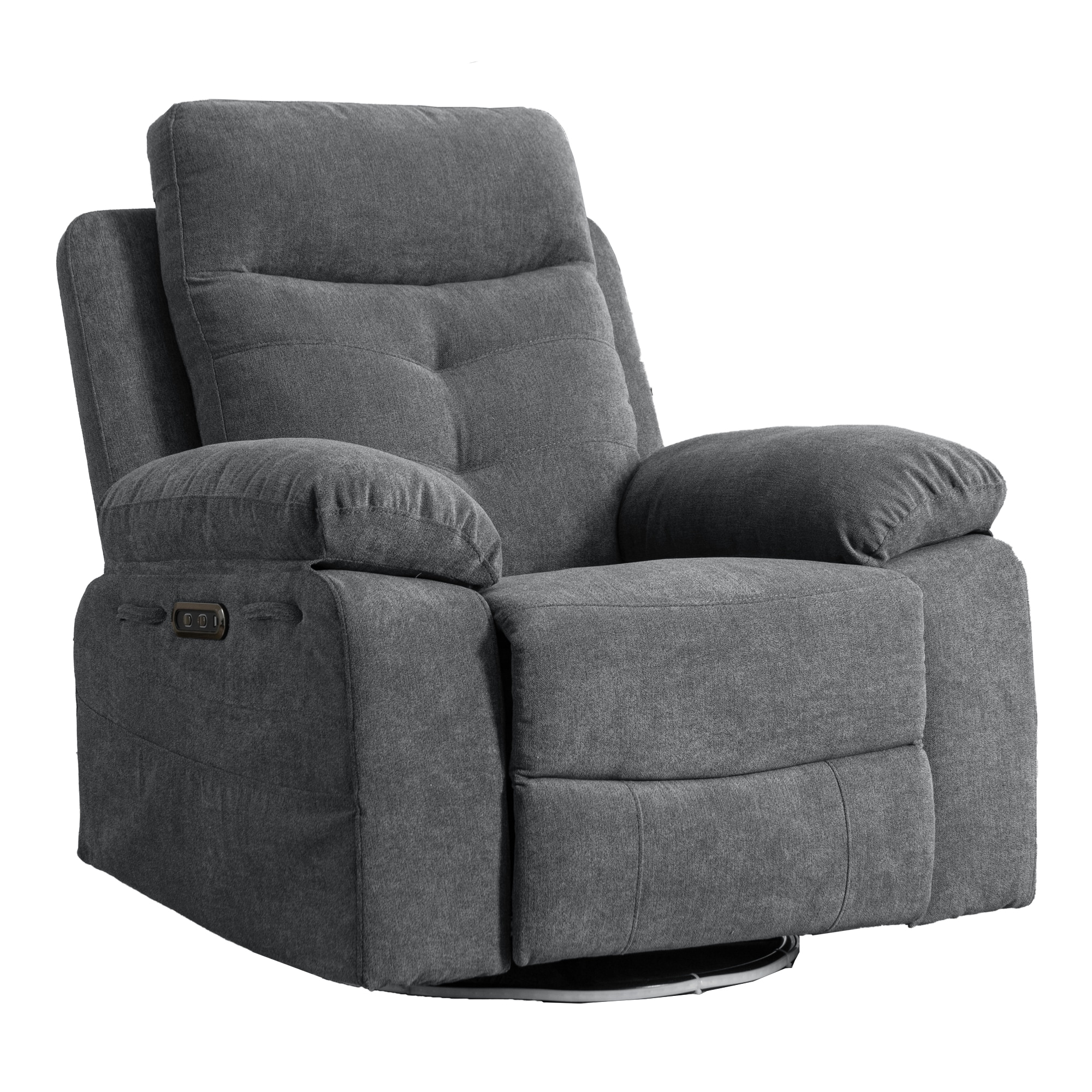 Flynama SH173383 Dark Grey Linen Upholstered Tufted Swivel Powered Reclining Zero Gravity Recliner