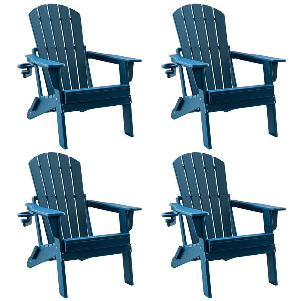 Upland YYFAC-NB4 Adirondack Chair Set of 4 Navy Blue HDPE Frame Swivel Adirondack Chair with Navy Solid Seat
