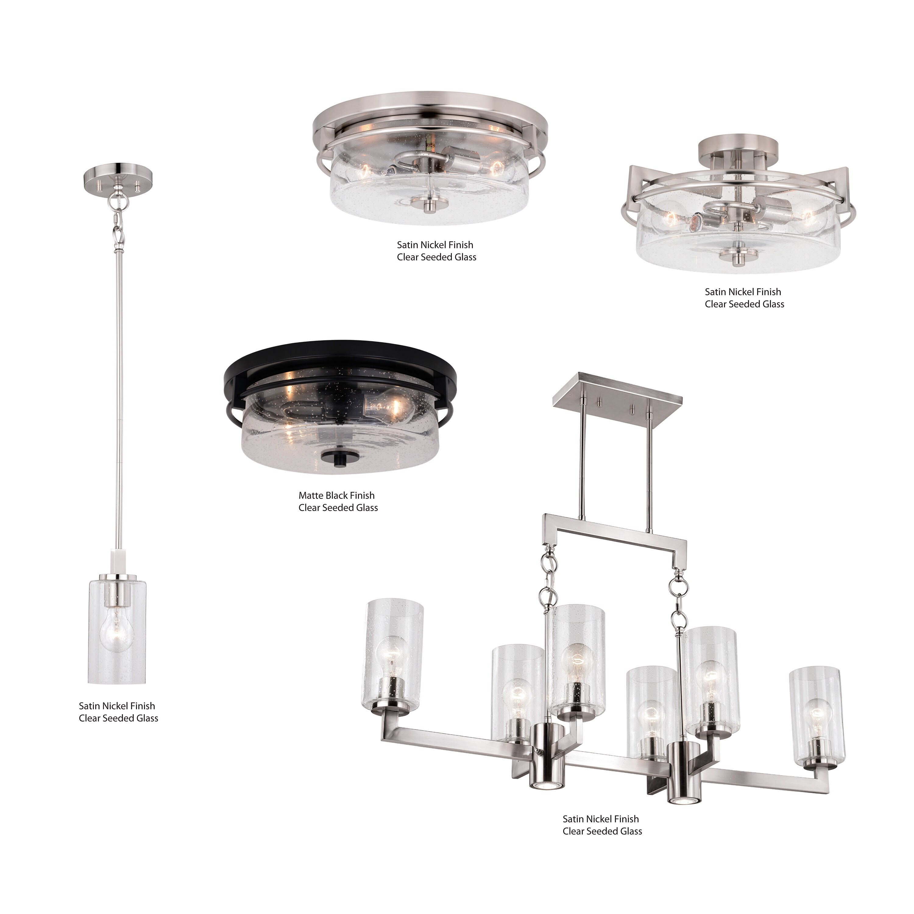 Satin Nickel 15" Drum Ceiling Light with Seeded Glass