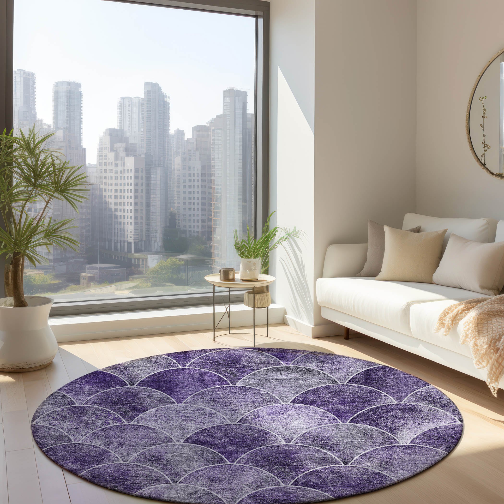 Addison Rugs ACN594PP8RO Chantille ACN594PP 8 x 8 (ft) Polyester Purple Round Indoor/Outdoor Abstract Machine washable Area rug