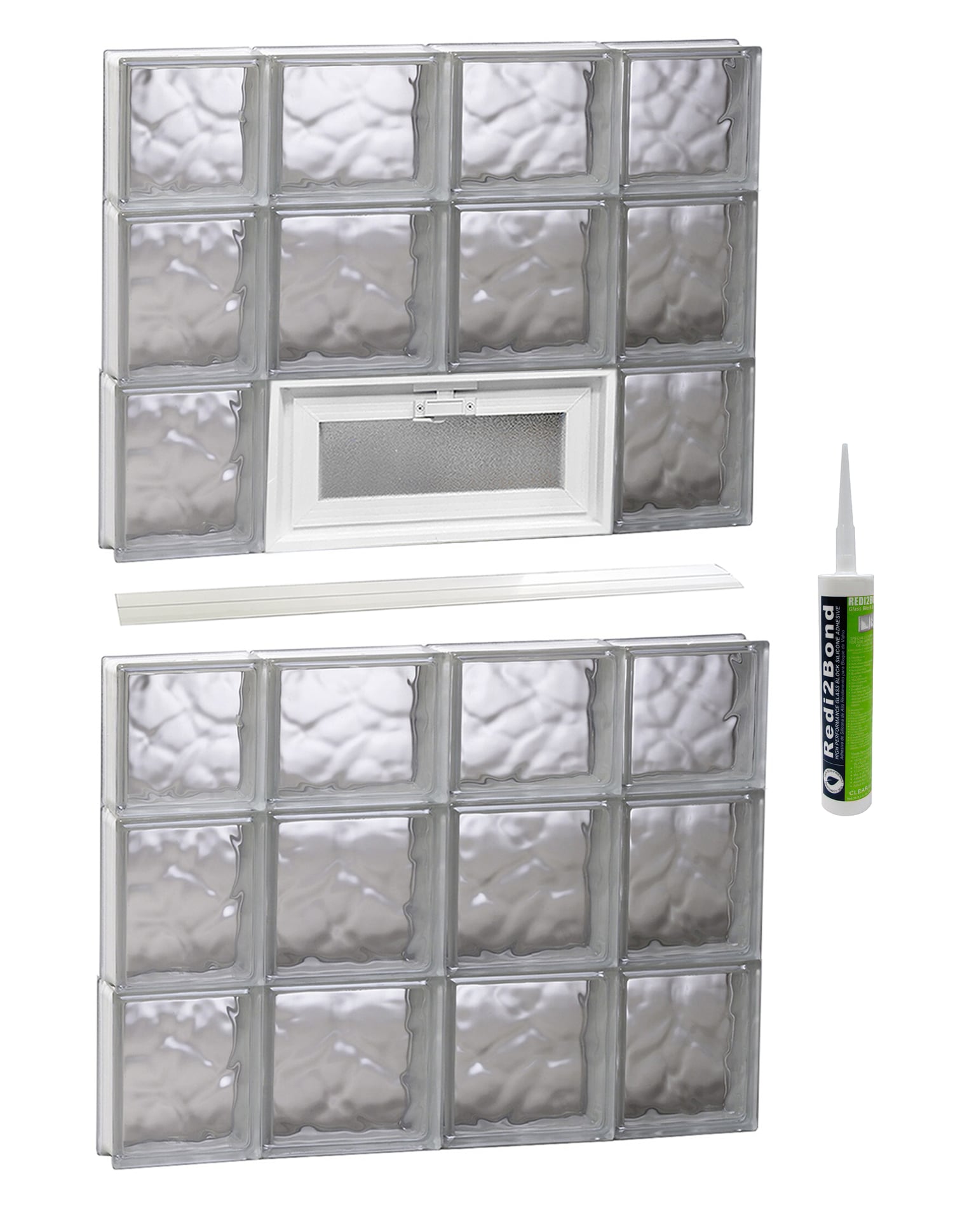 REDI2SET V2844DC Wavy Glass 27-in x 42-1/2-in Frameless Replacement Vented Glass Block Window