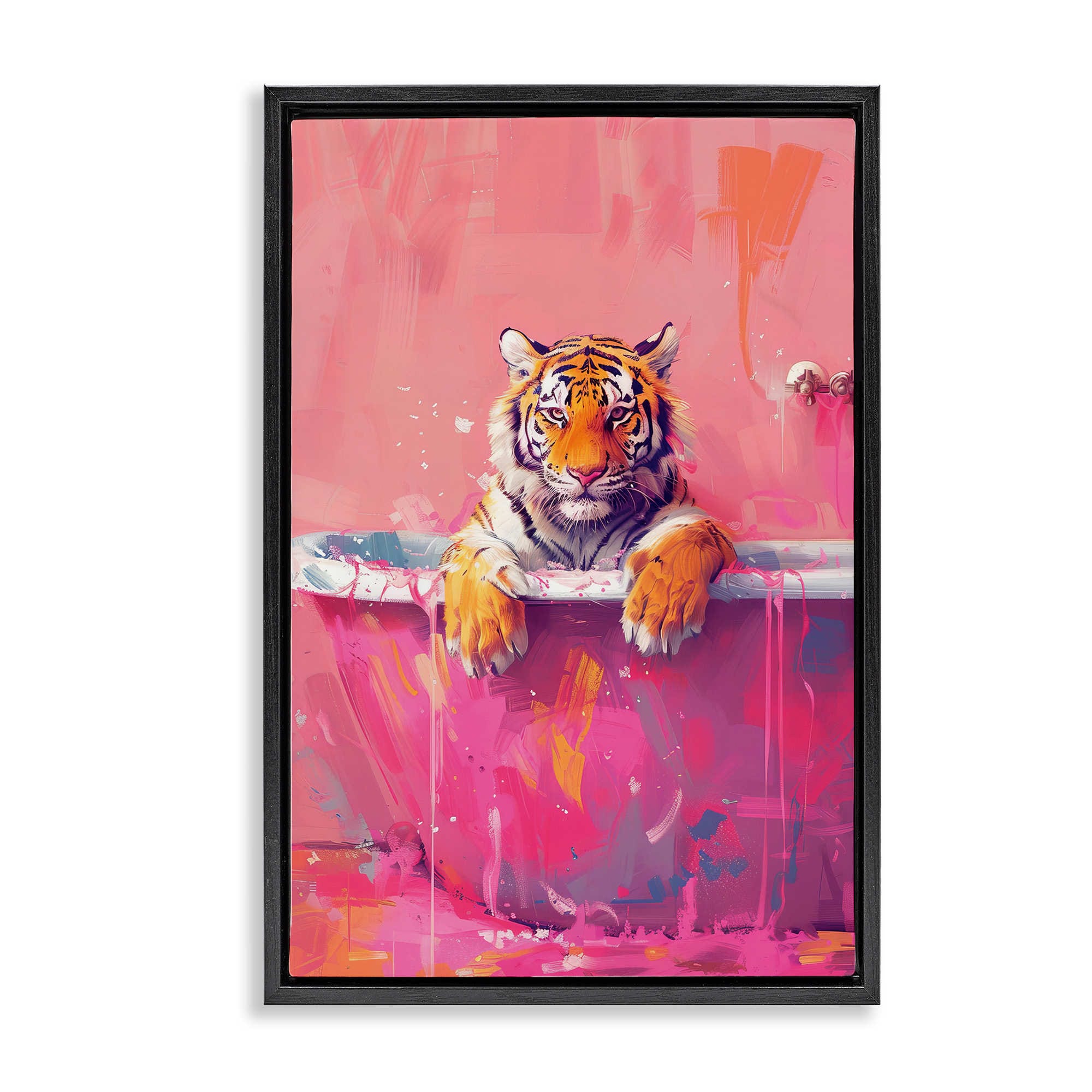 Stupell Industries BT-843-FFB-20X30 Bright Bathing Tiger in Tub Floating Frame design by LSR Design Studio
