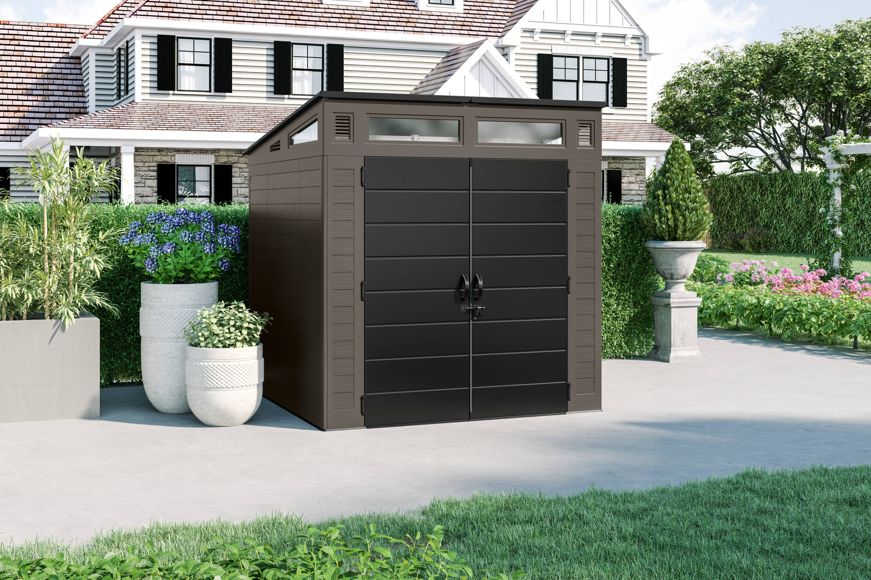 Suncast BMS7782D 7-ft x 7-ft Modernist Gray Lean-to Resin Storage Shed (Floor Included)
