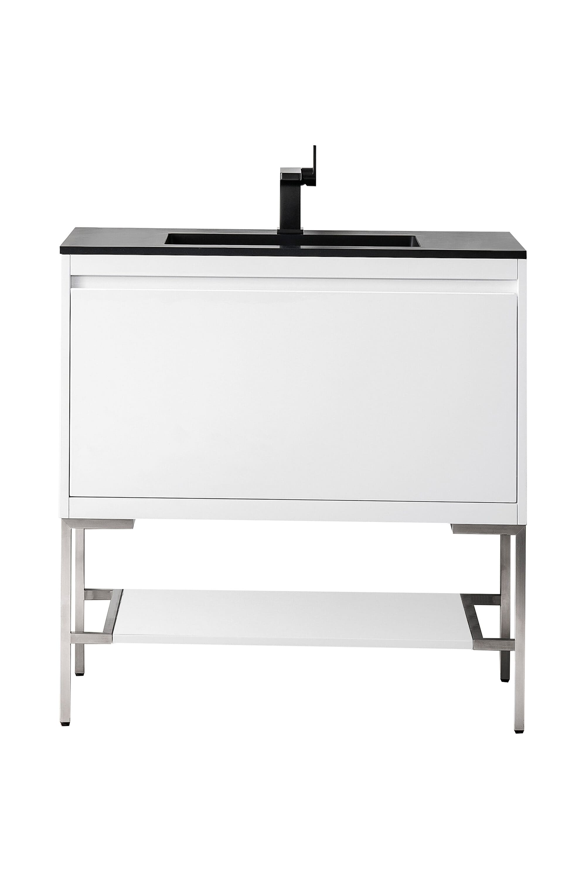 James Martin Vanities 805-V35.4-GW-BN-CH Mantova 35-in Glossy White Single Sink Bathroom Vanity with Charcoal Black Engineered Stone Top