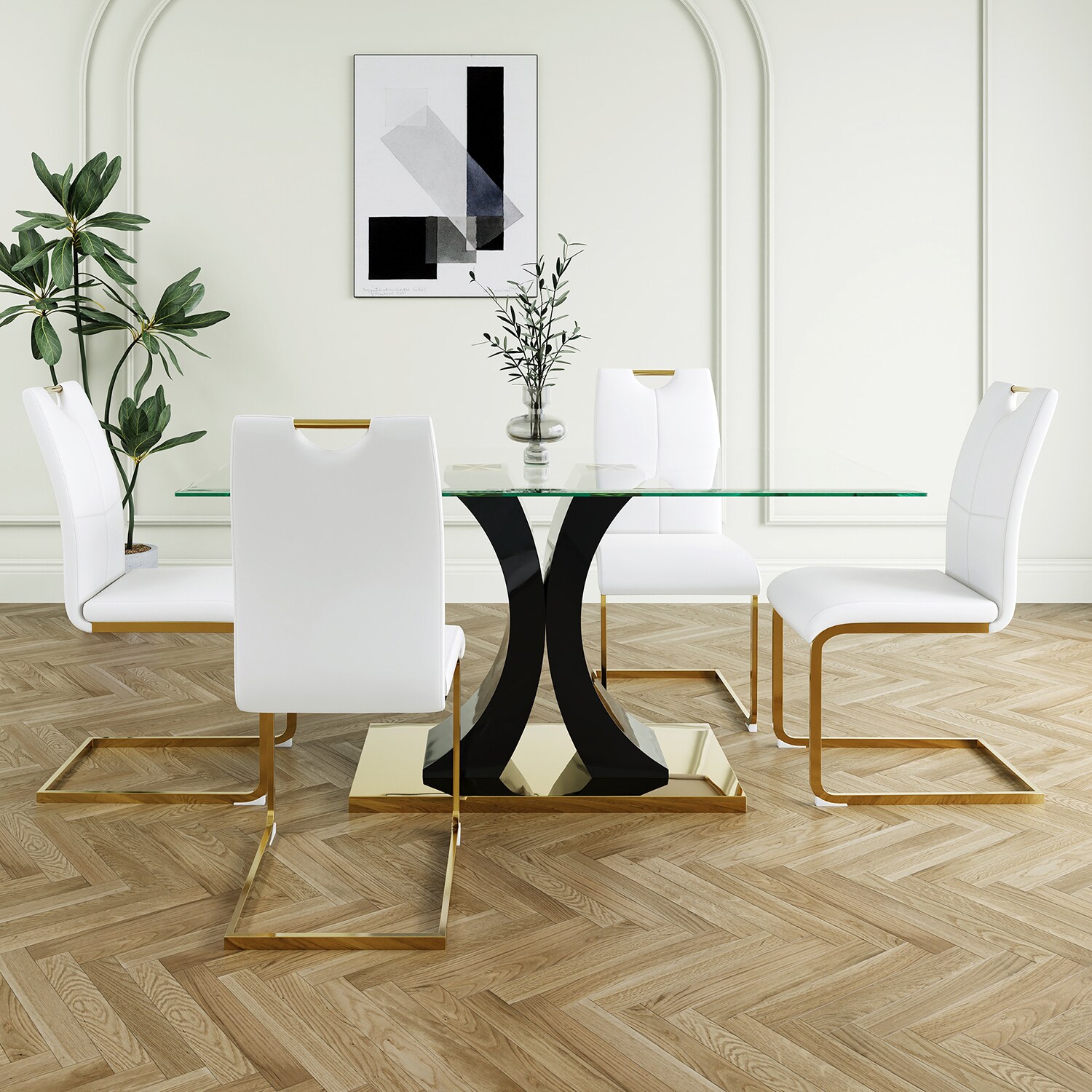 SINOFURN SYA010093GY White Traditional Dining Room Set with Rectangular Table ( Seats 4 )