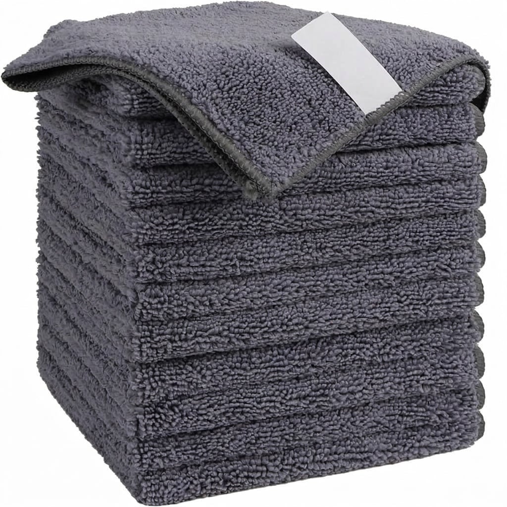 Phyfalip  Grey Microfiber Cleaning Cloth 12 Pack Lint Free Scratch Free Highly Absorbent Reusable Towels for Car Home Kitchen Window Surfaces 11