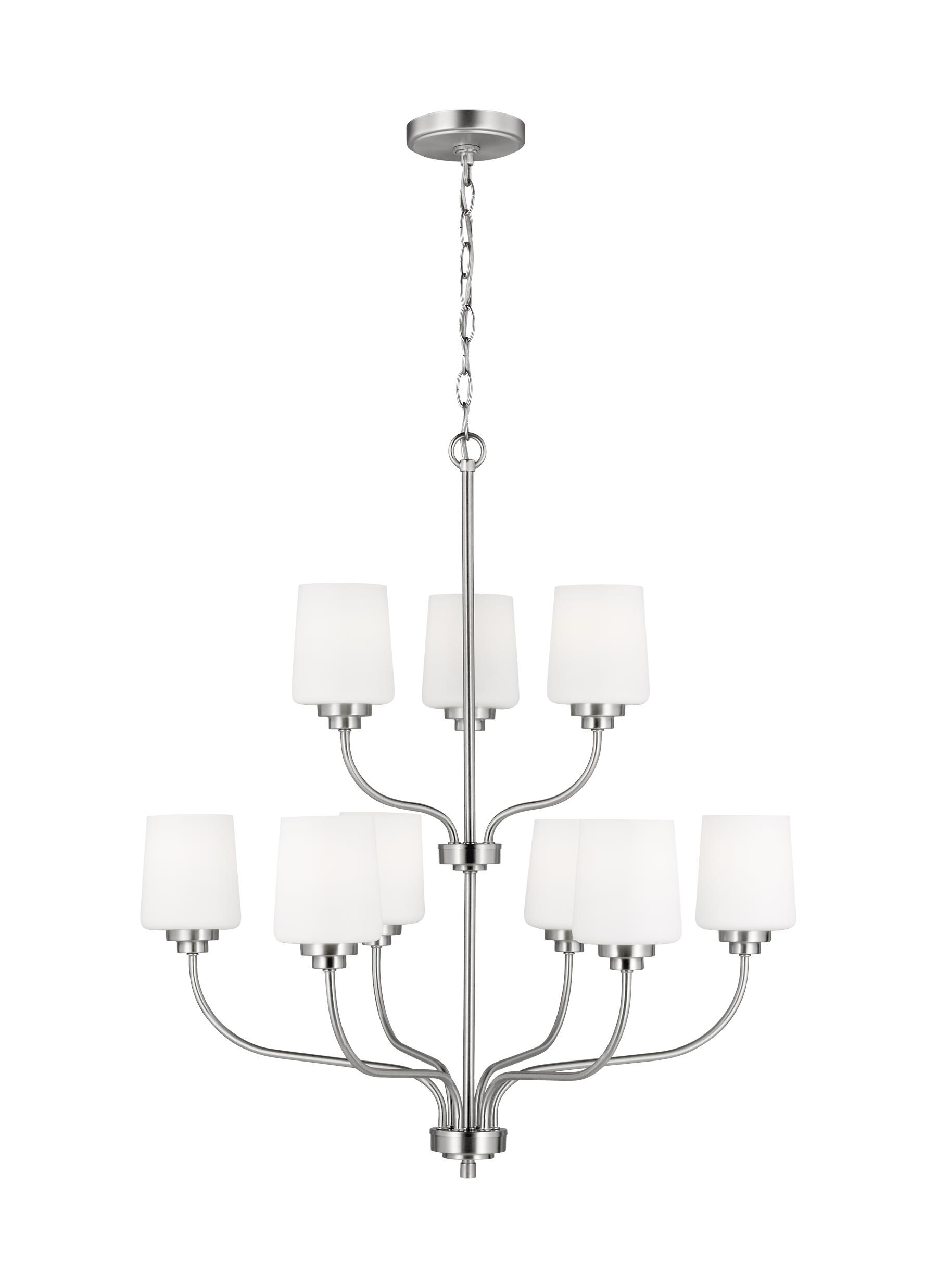 Generation Lighting 3102809-962 Windom 9 -Light Brushed Nickel Traditional For Use in Dining Rooms, Foyers, Living Rooms Chandelier