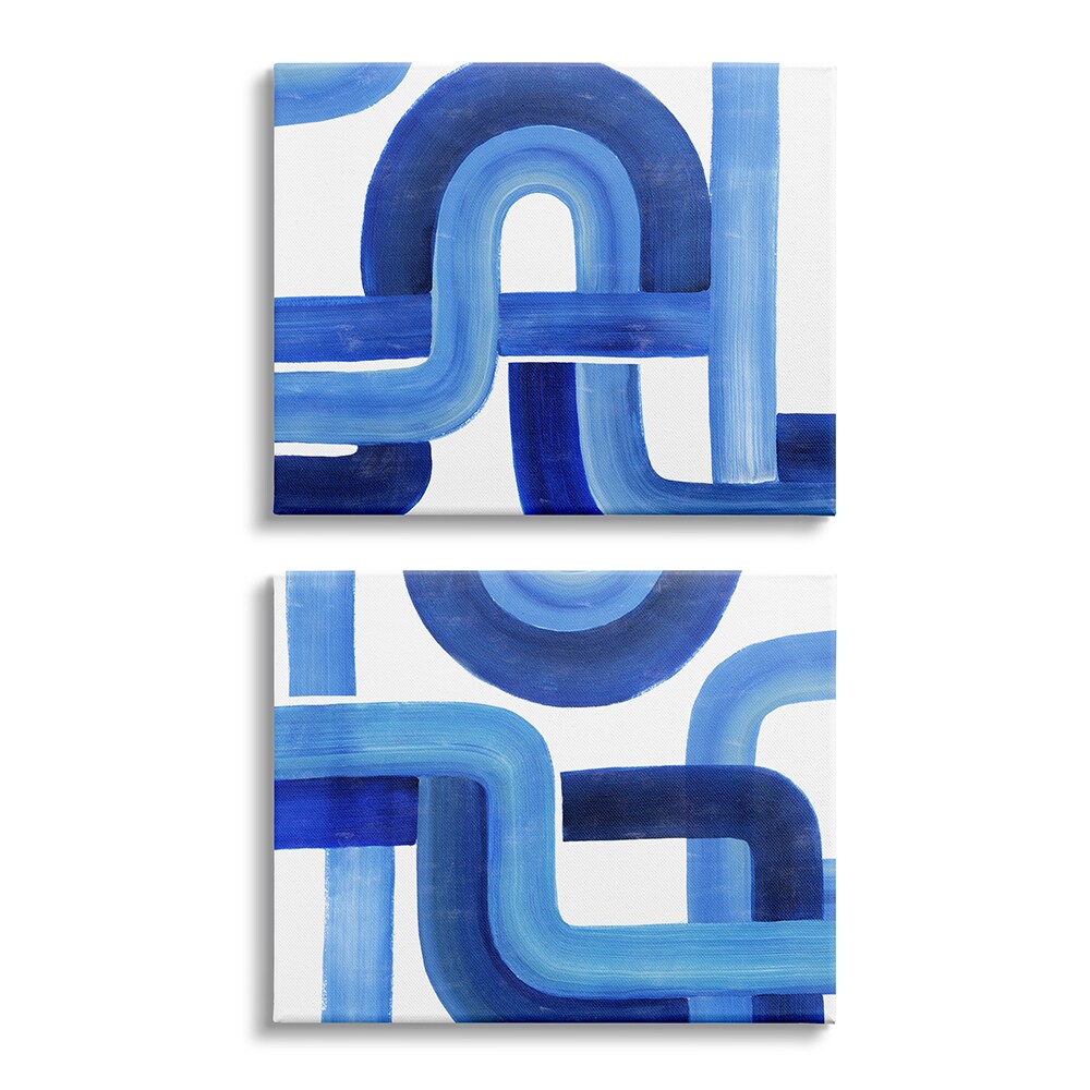 Stupell Industries A2-122-CN-2PC-16X20 Woven Blue Lines Geometric Color Abstraction Grace Popp 20-in H x 16-in W Abstract Print on Canvas