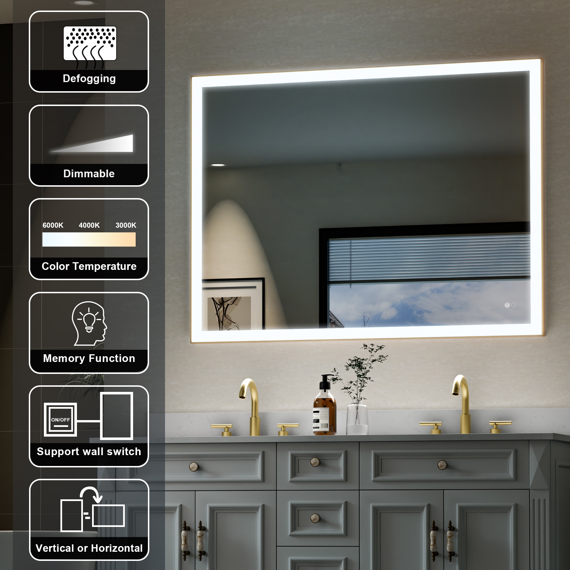 WELLFOR W5FM4836GD Framed-Bath-Mirrors - View #6