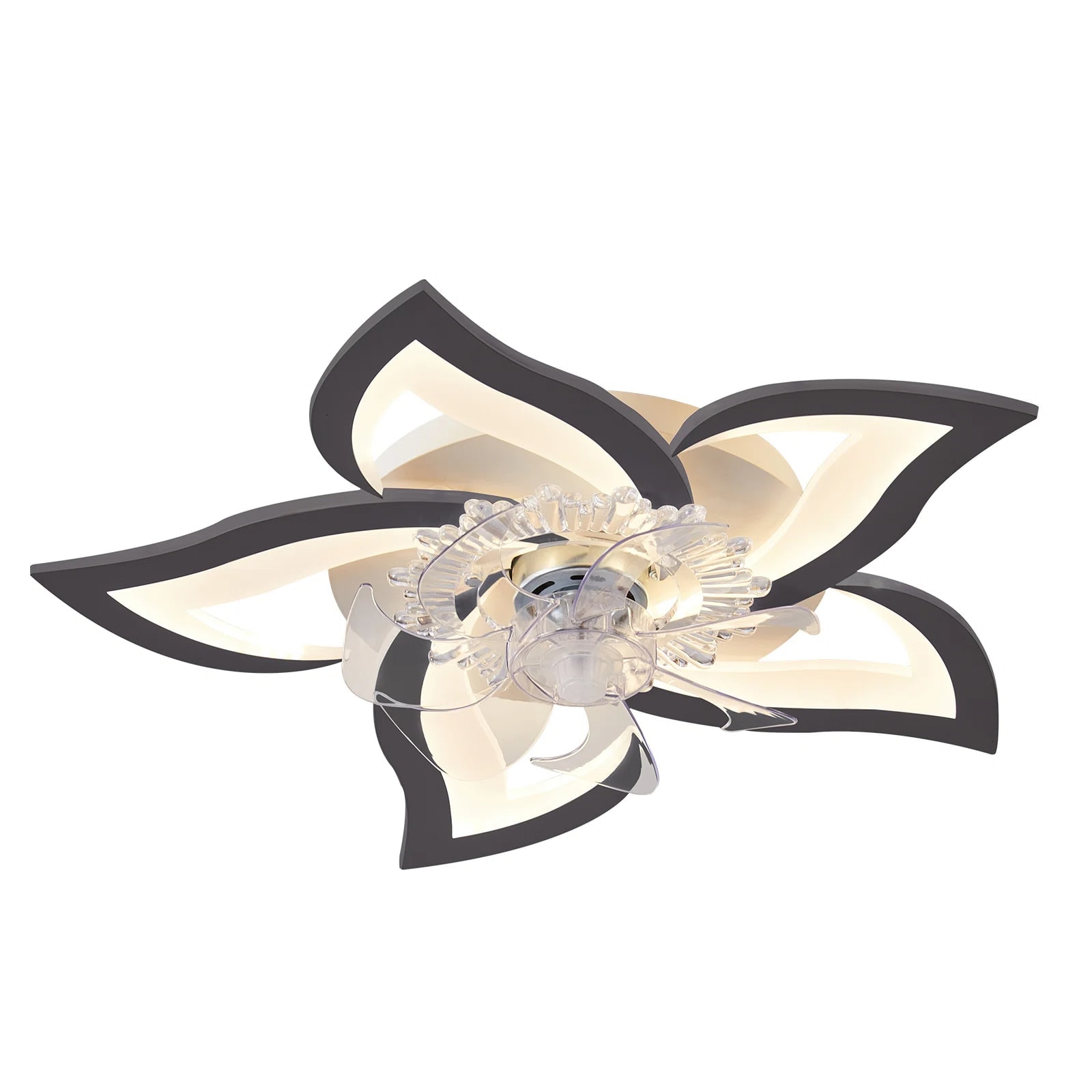 Yardreeze GHHCF6828BK0407 27.2-in Color-Changing Integrated LED Flush Mount Black with ABS Blades Fandelier Ceiling Fan With Light - Remote Included ( 7 -Blade )