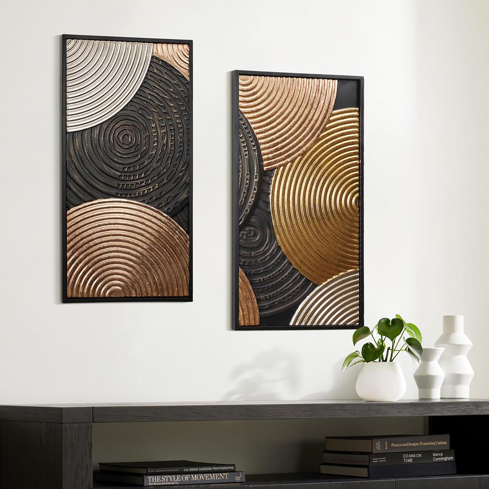 Modern Abstract Black and Gold Metal Wall Art Set