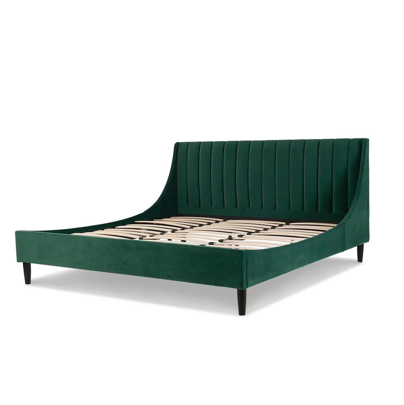 Aspen Evergreen Velvet King Platform Bed with Tufted Headboard