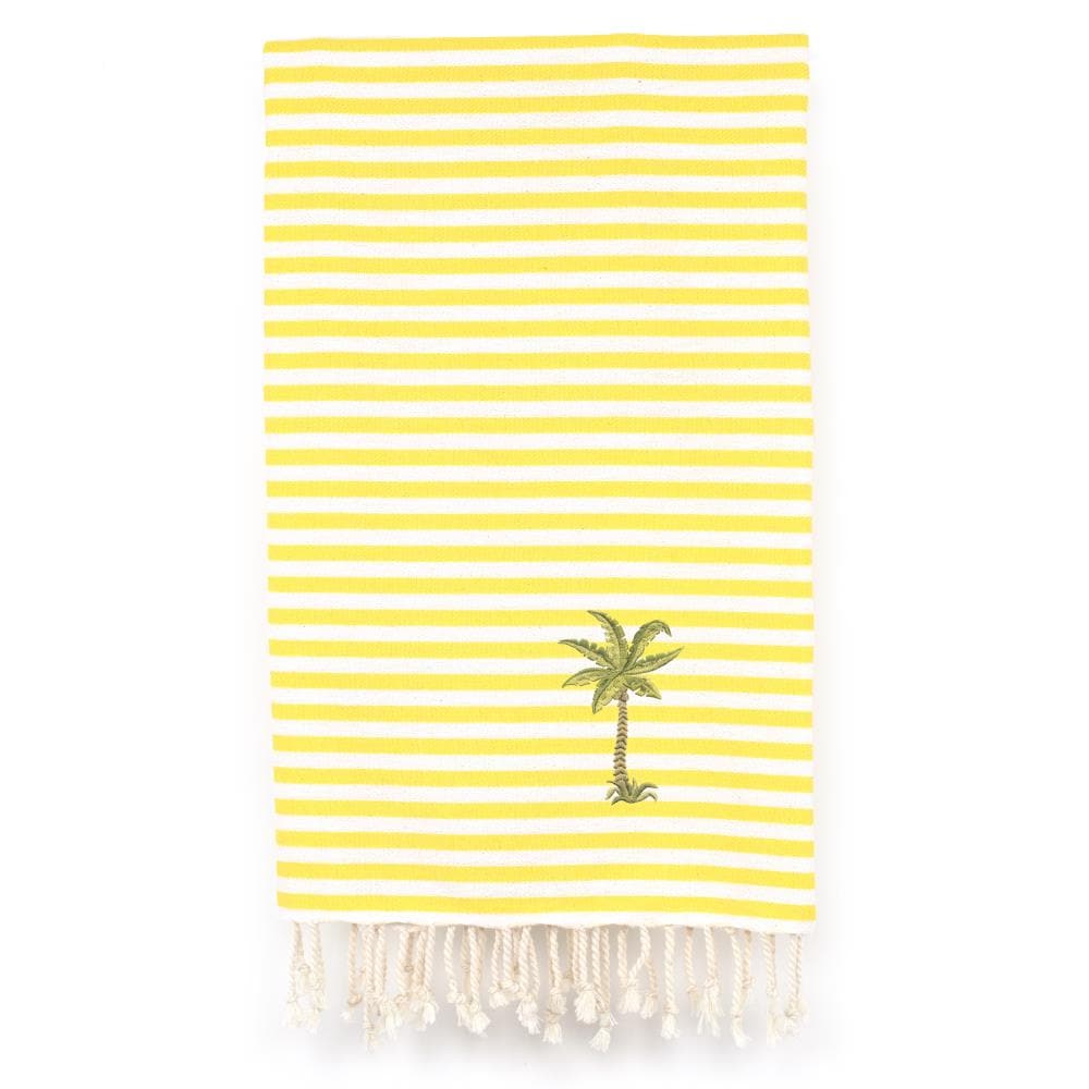 Linum Home Textiles FSP80-PLM Sunshine Yellow Turkish Cotton Quick Dry Beach Towel (Fun in the Sun- Palm)
