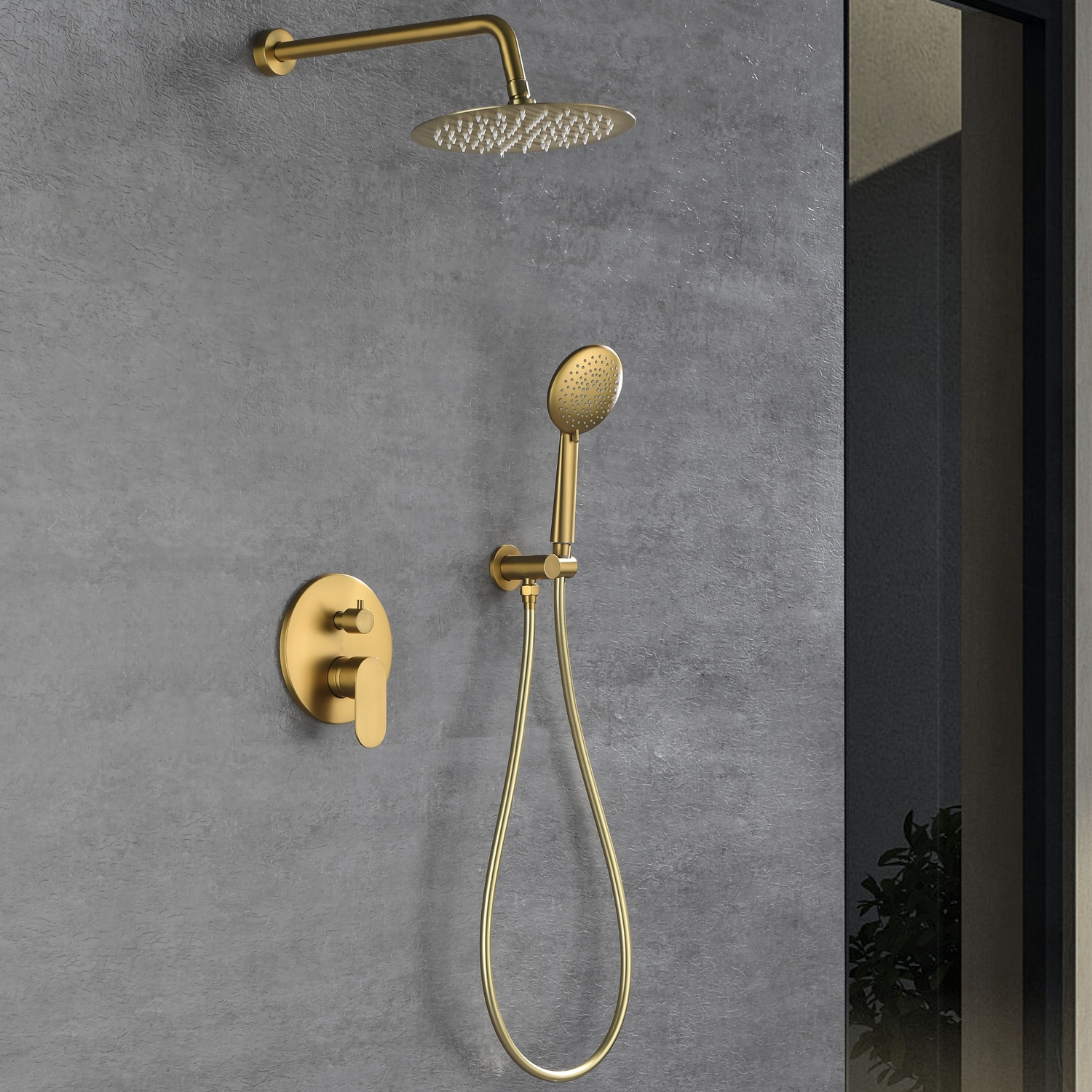 Pouuin Ob Brushed Gold Waterfall Built-In Shower Faucet System with 2-way Diverter Valve Included