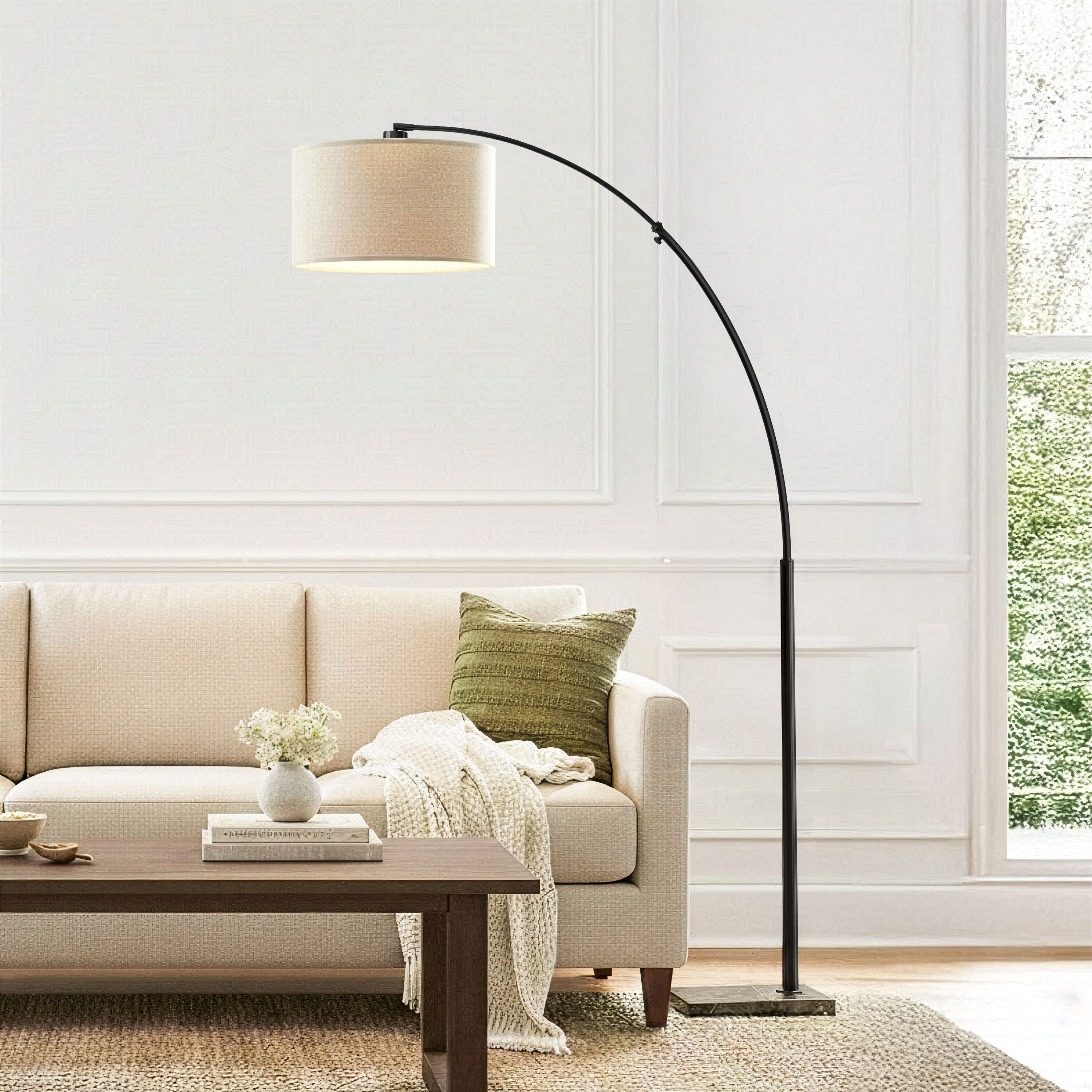 Brightech 76-in Classic Black Arc Floor Lamp with Fabric Shade