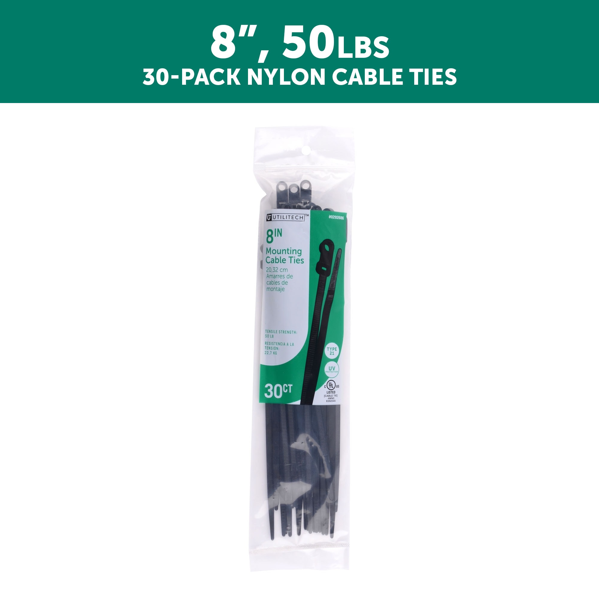 Utilitech SGY-CT12 8-in Nylon Zip ties Black with UV Protection ( 30 -Pack)