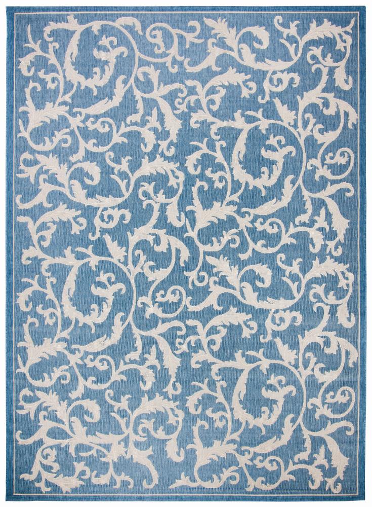 Safavieh CY2653-3103-8 Courtyard Vintage Vine 8 x 11 (ft) Loomed Polypropylene Blue/Natural Rectangular Indoor/Outdoor Floral/Botanical Coastal Area rug