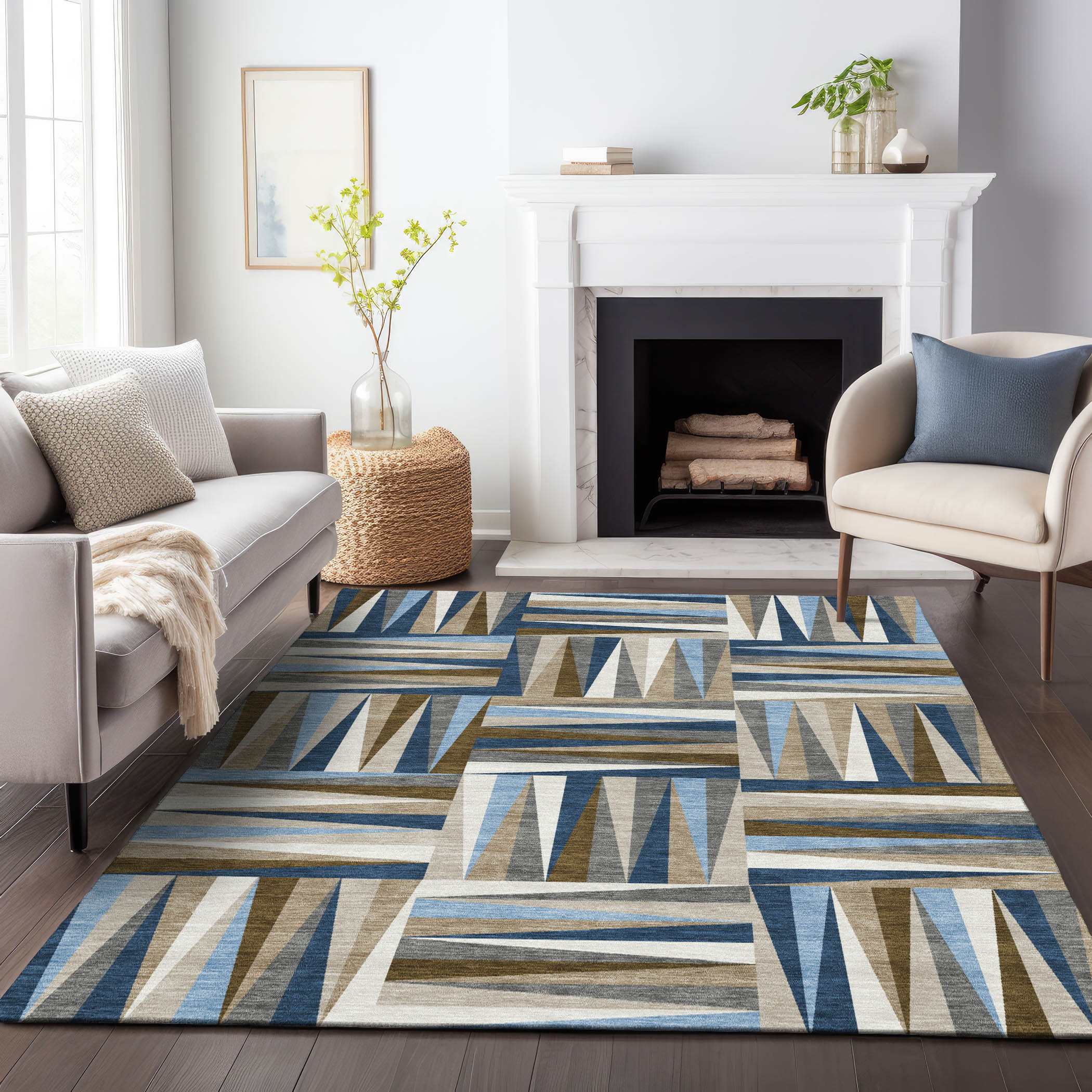 Addison Rugs ACN1012NA3X5 Chantille ACN1012NA 3 x 5 (ft) Polyester Navy Rectangular Indoor/Outdoor Geometric Machine washable Area rug
