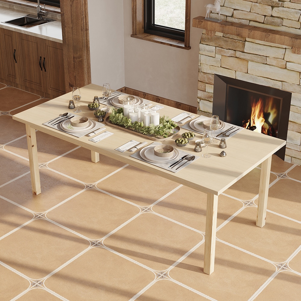 Homsee V-KF210342-01 Natural Oak Wood Dining Table 78.7 Inch Wide Rectangle Table with Solid Wooden Legs Seats 6 to 8 People