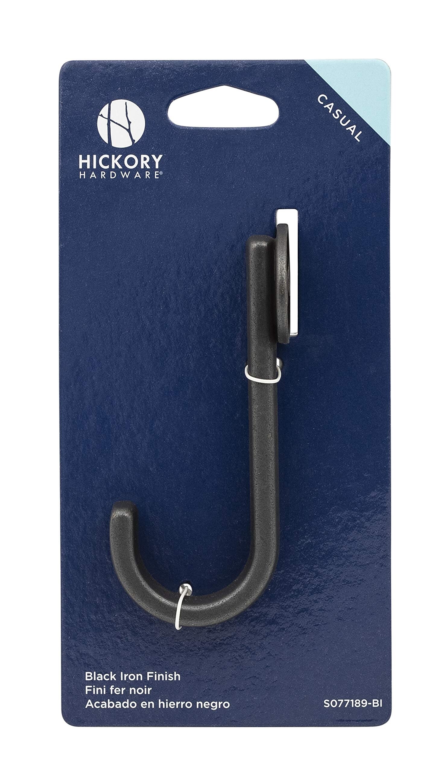 Hickory Hardware Euro-Contemporary Single Prong Hook 4-3/4 inch Long, Black Iron S077189