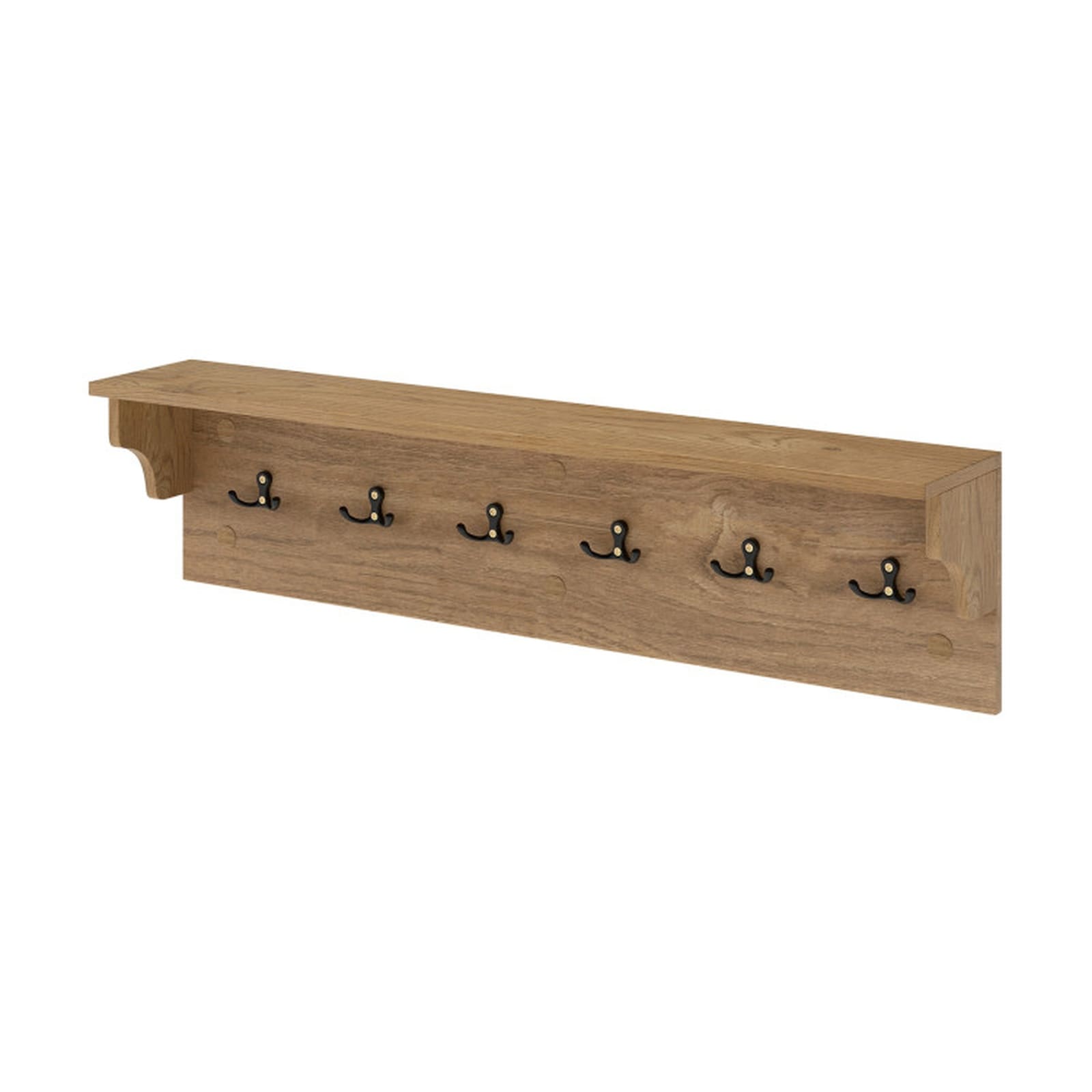 SUGIFT 31.5-in Wall-Mounted Wooden Coat Rack with Shelf and 6 Hooks #LW047SUGHY584