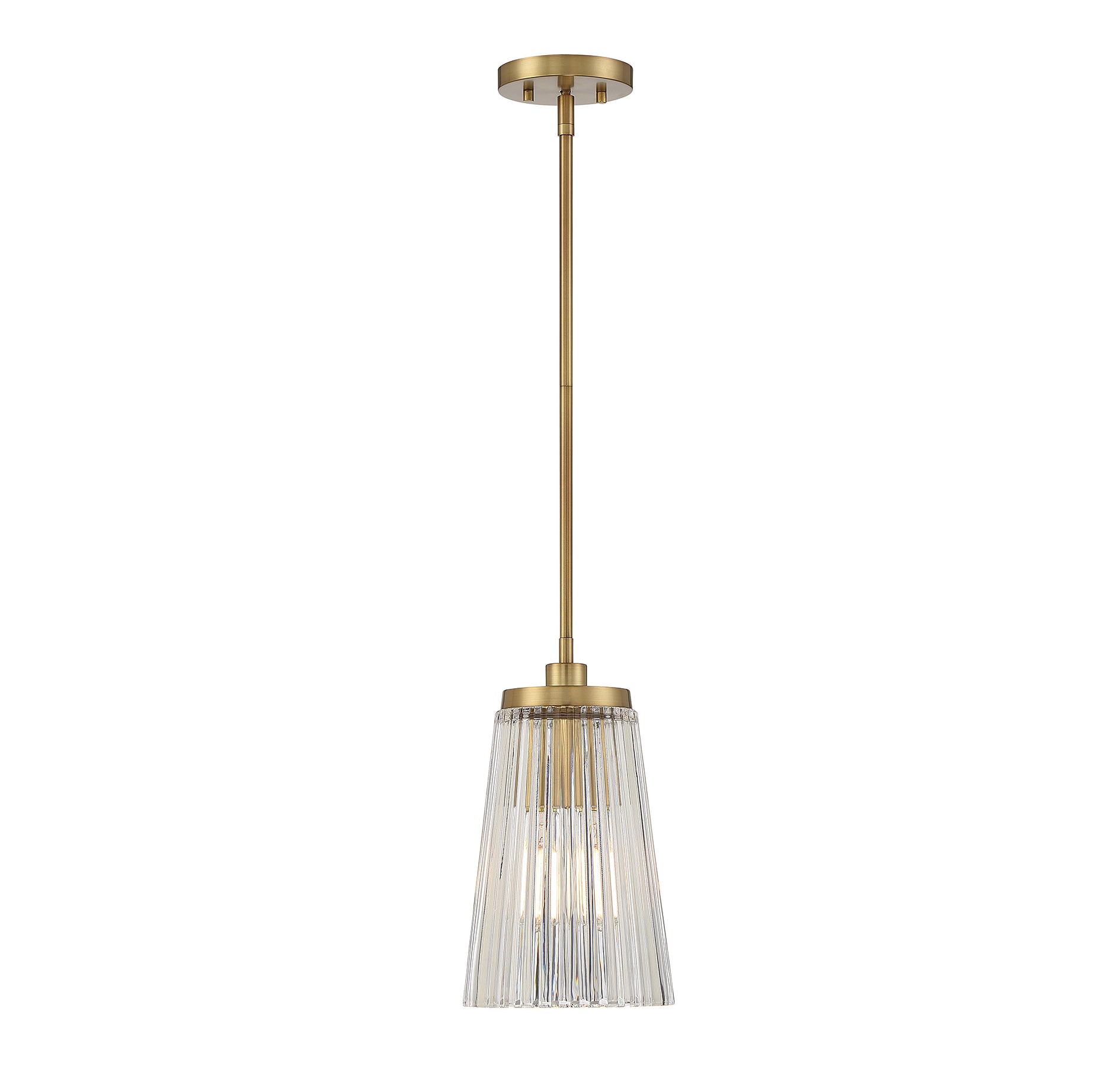 Savoy House Essentials 7-1742-1-322 Chantilly Warm Brass Vintage Ribbed glass Cone Mini Hanging Pendant light