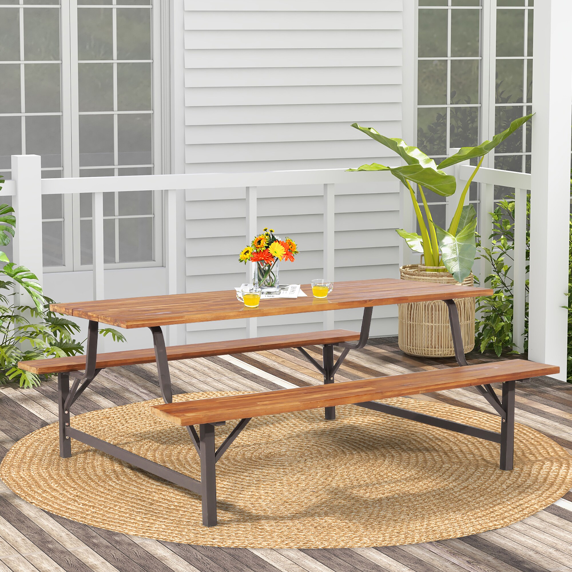 Goplus 71-in W X 29.5-in H Brown Acacia Garden Bench In The Patio ...