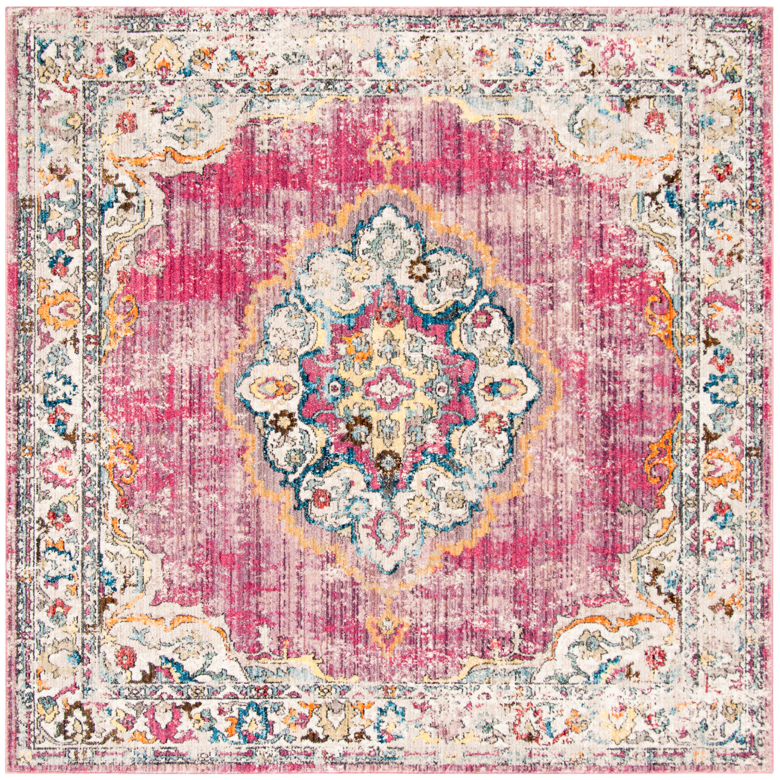 Safavieh BTL343B-7SQ Bristol Tabriz 7 x 7 (ft) Loomed Polyester Fuchsia/Light Gray Square Indoor Abstract Bohemian/Eclectic Area rug