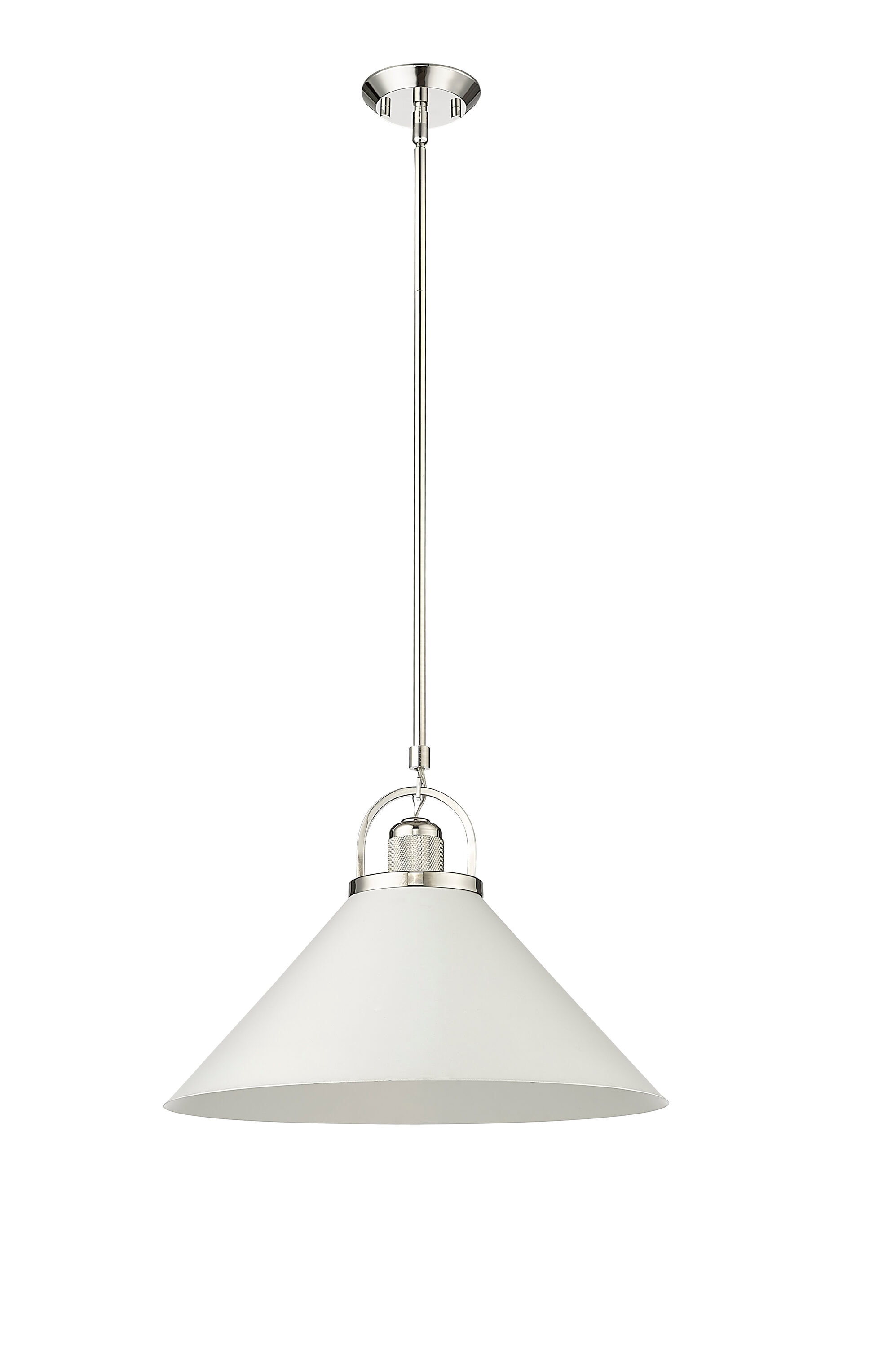 Millennium Lighting Artistan 1 -Light Polished Nickel/Matte White Industrial Metal Cone Medium Hanging Pendant Light