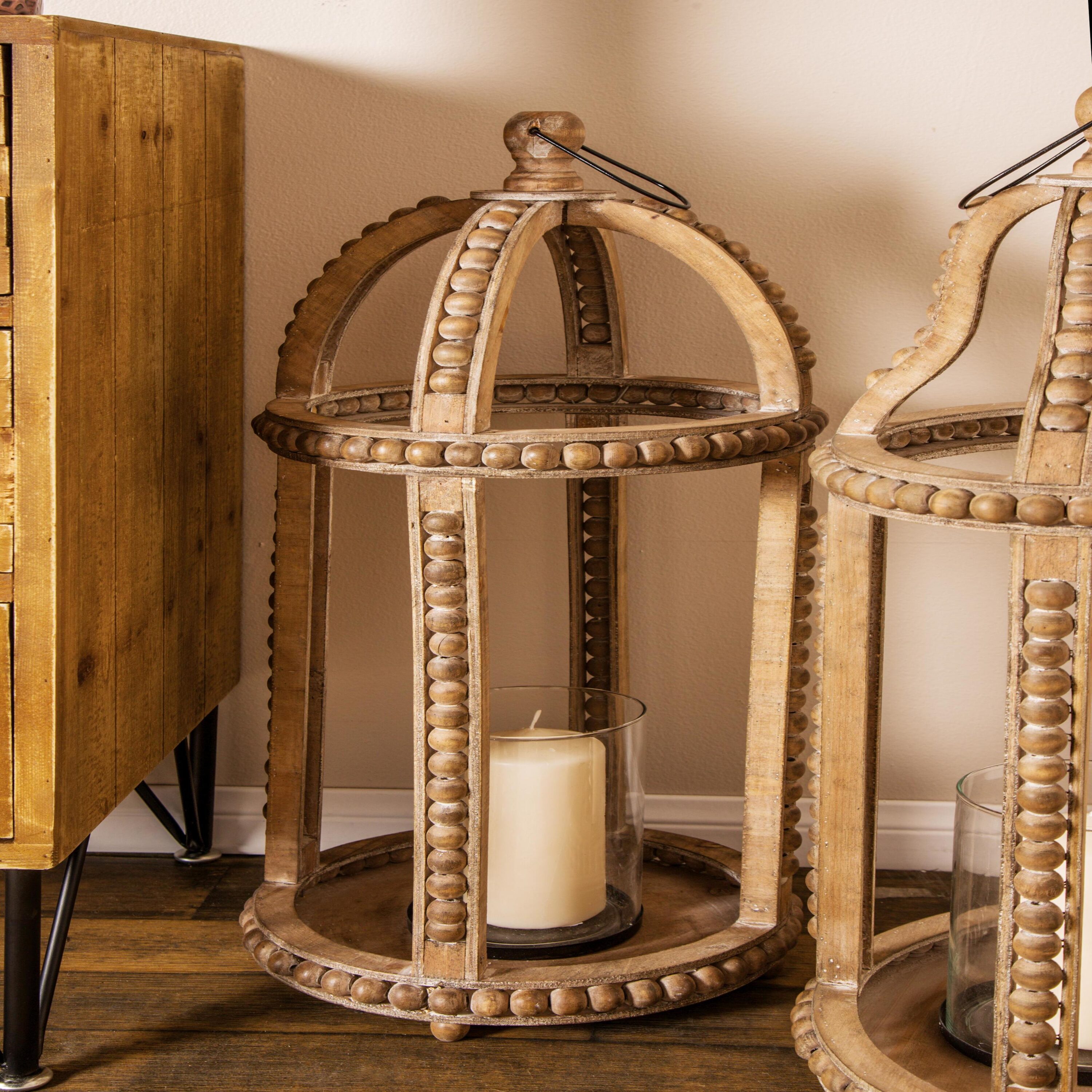 29" Brown Reclaimed Wood Hanging Candle Lantern