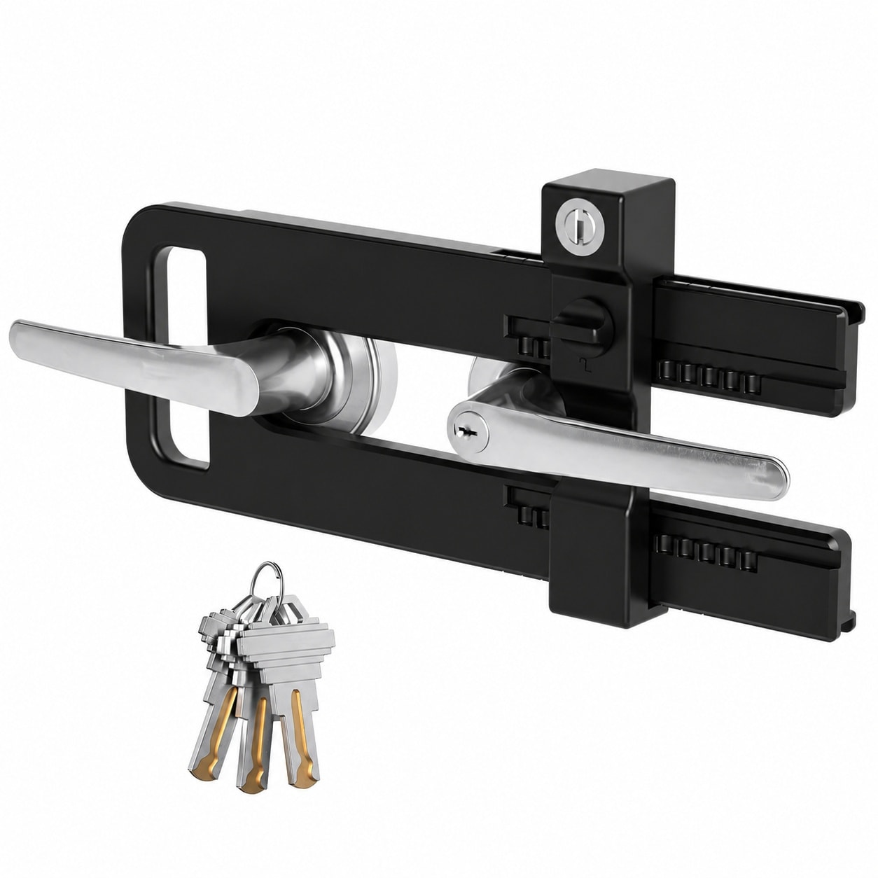 LILILIAN FMY Double Door Lockout Device French Door Reinforcement Lock with 3 Keys for Knobset and Handleset Childproof Door Lock Matte Black #LRO0818E288