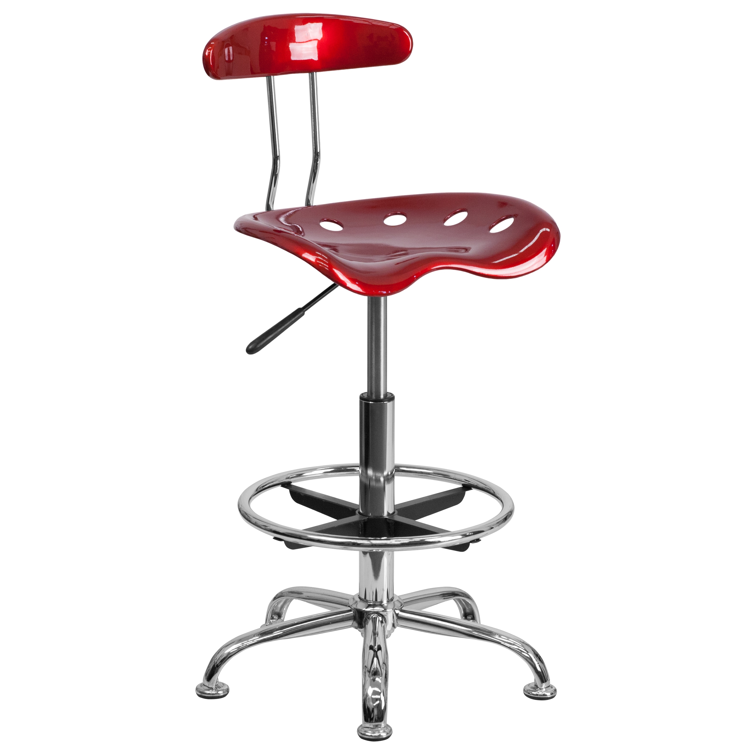 Wine Red Adjustable Swivel Metal Bar Stool