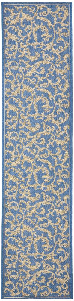 Safavieh CY2653-3103-214 Courtyard Vintage Vine 2 x 14 (ft) Loomed Polypropylene Blue/Natural Rectangular Indoor/Outdoor Floral/Botanical Runner rug
