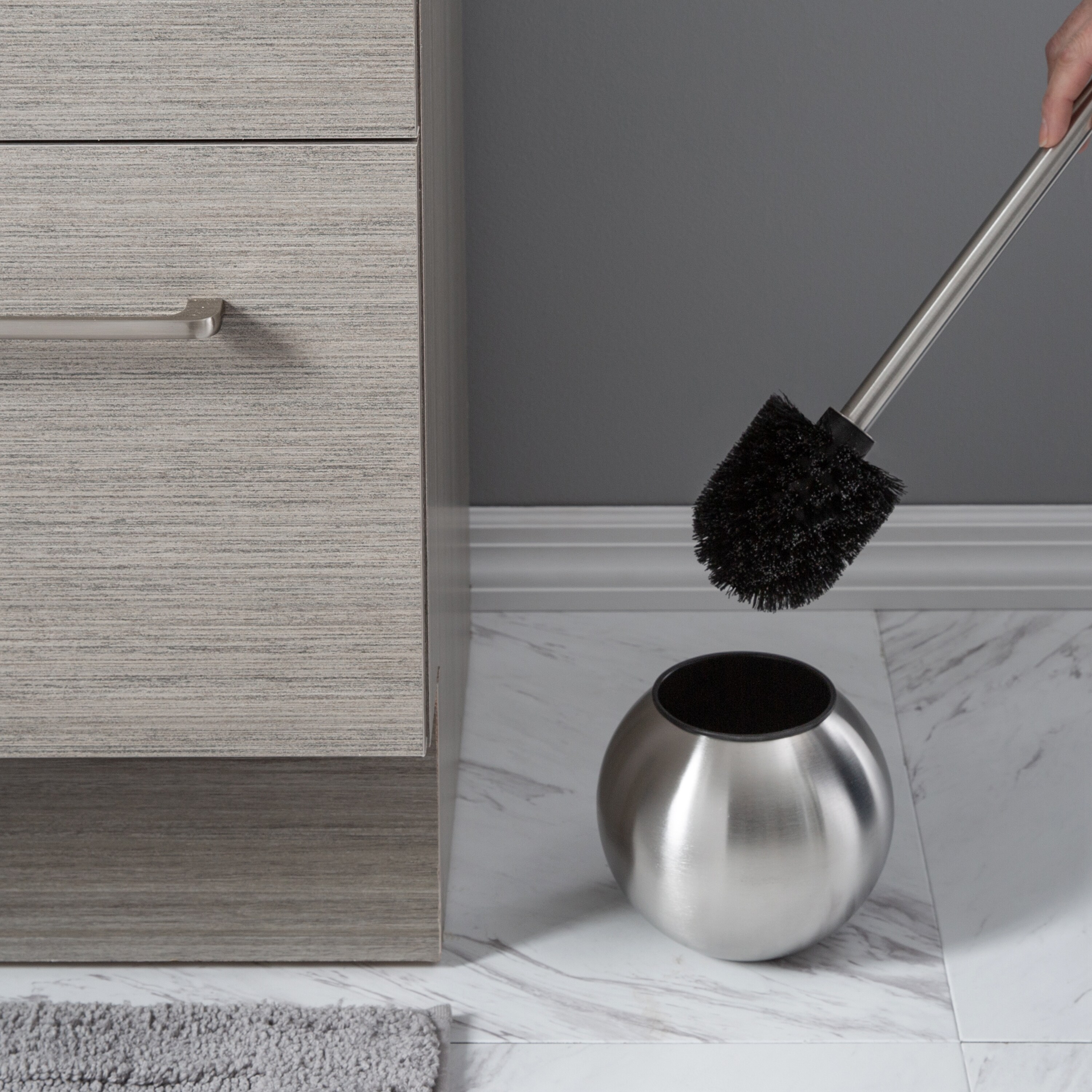 Stainless Steel Globe Design Toilet Brush and Holder