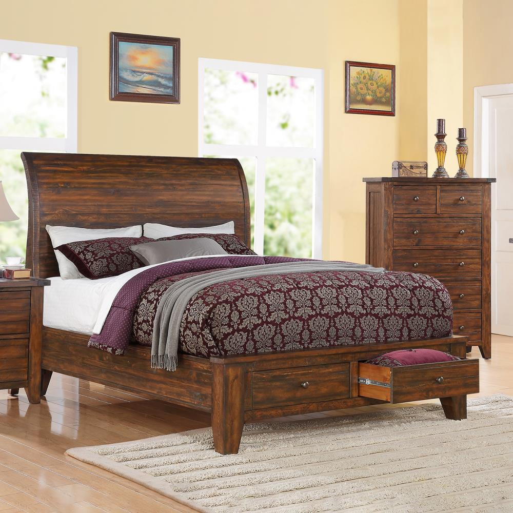  9CR1D5 Cally Antique Mocha Queen Composite Platform Bed with Storage