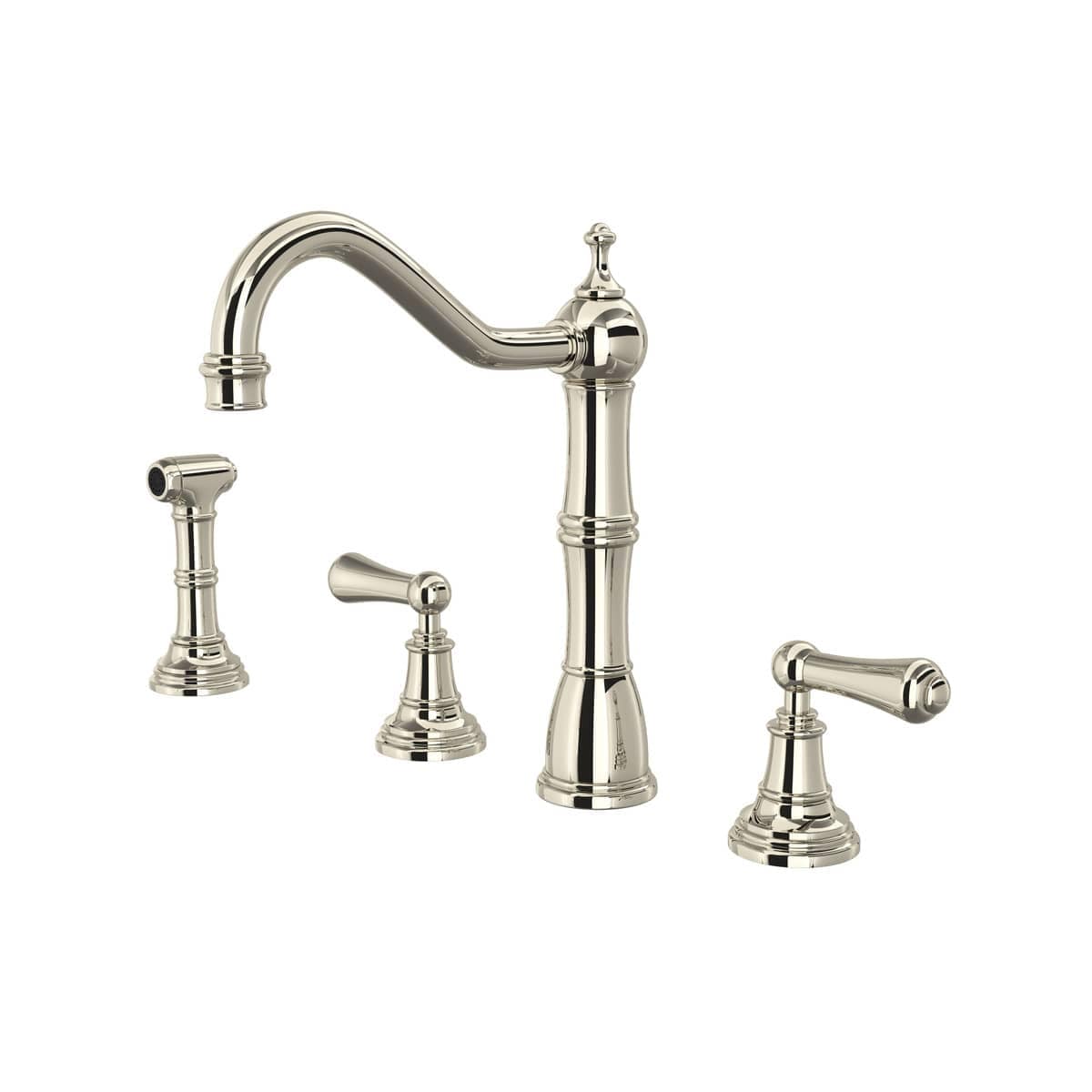 Rohl U.4776L-PN-2 Edwardian 1.8 GPM Deck Mount Mid Arc Kitchen Faucet in Polished Nickel with Lever Handles (Side Spray Included)