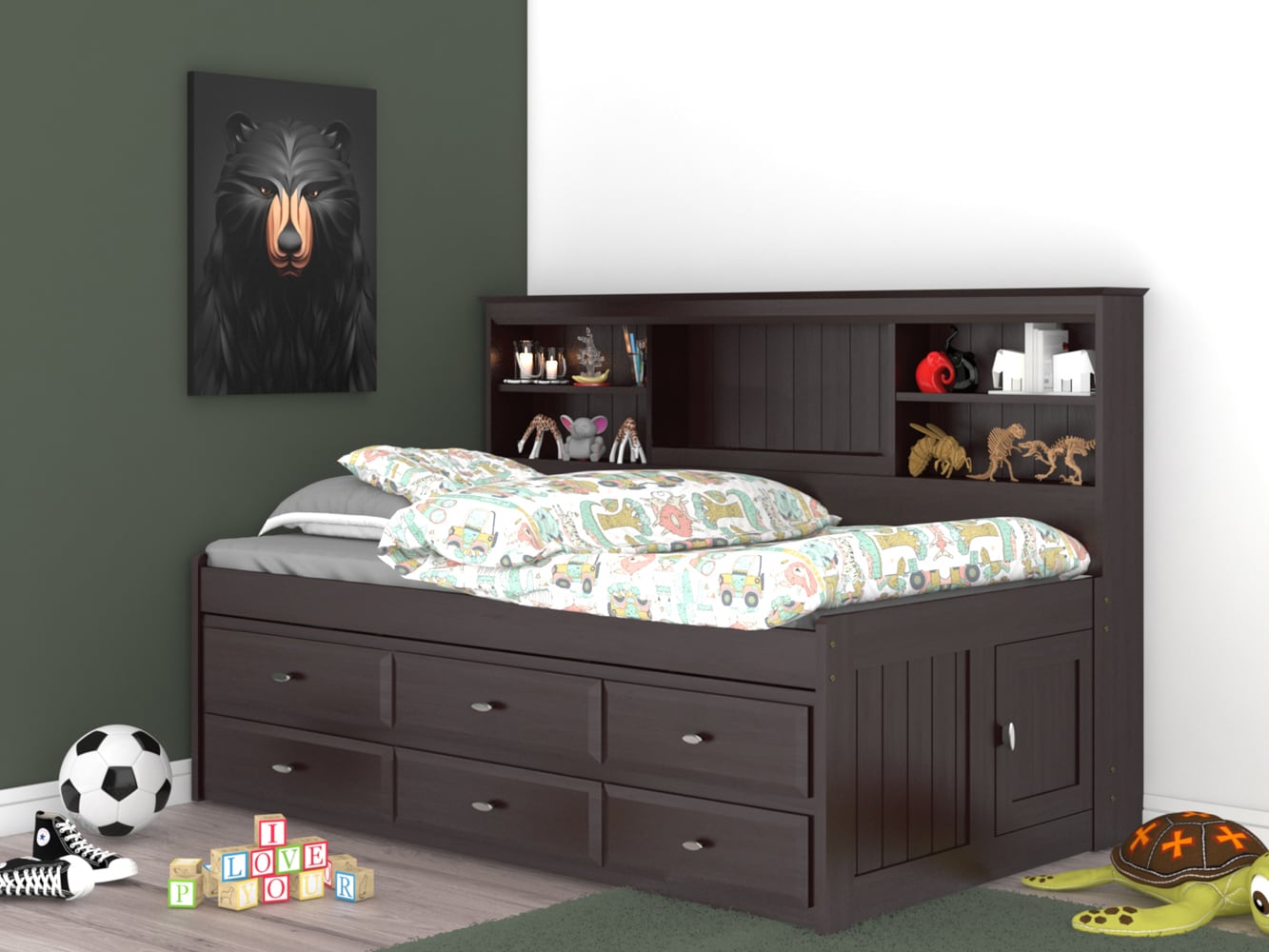 OSHOME 82922K6-22 Dark Espresso Twin Wood Daybed Bed with Storage
