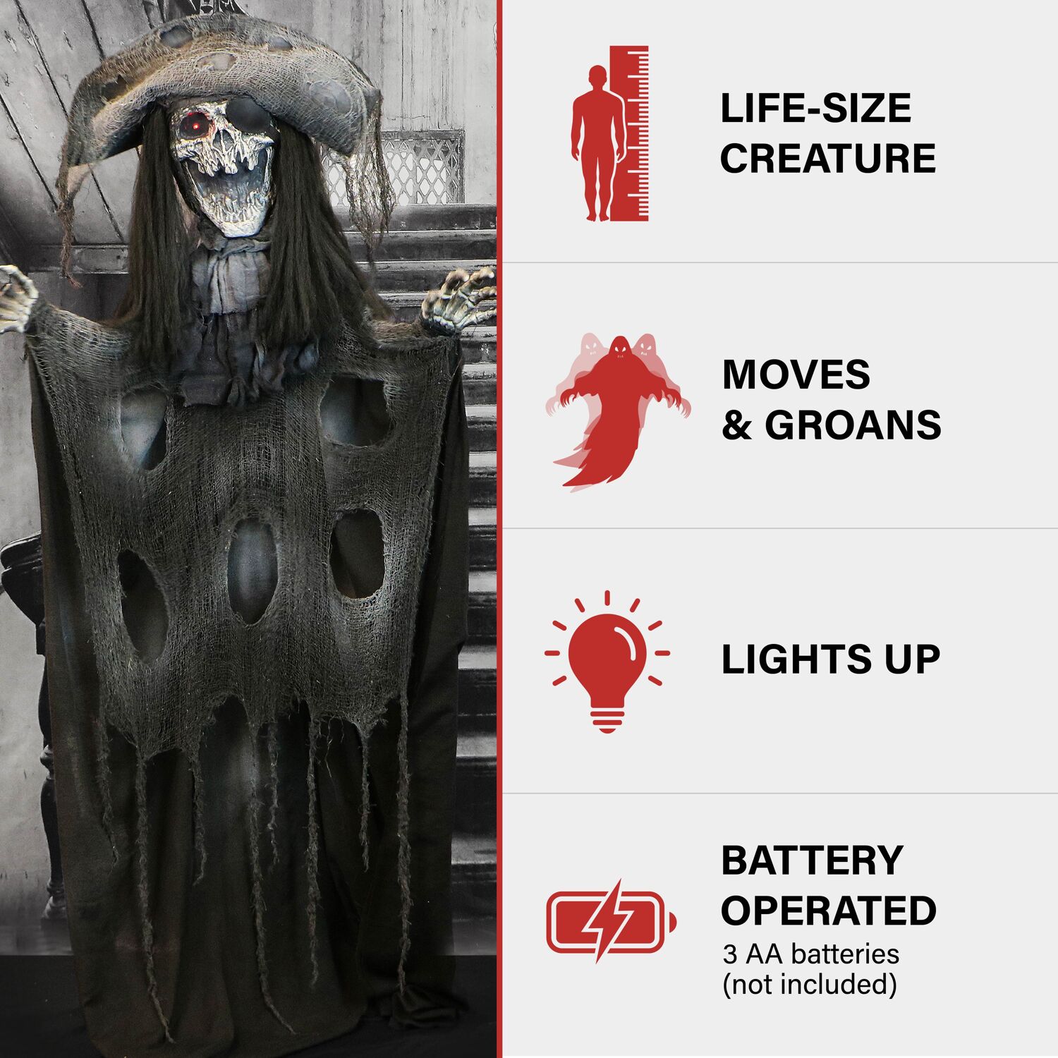 Haunted Hill Farm Shaking Skeleton Pirate with LED Eyes