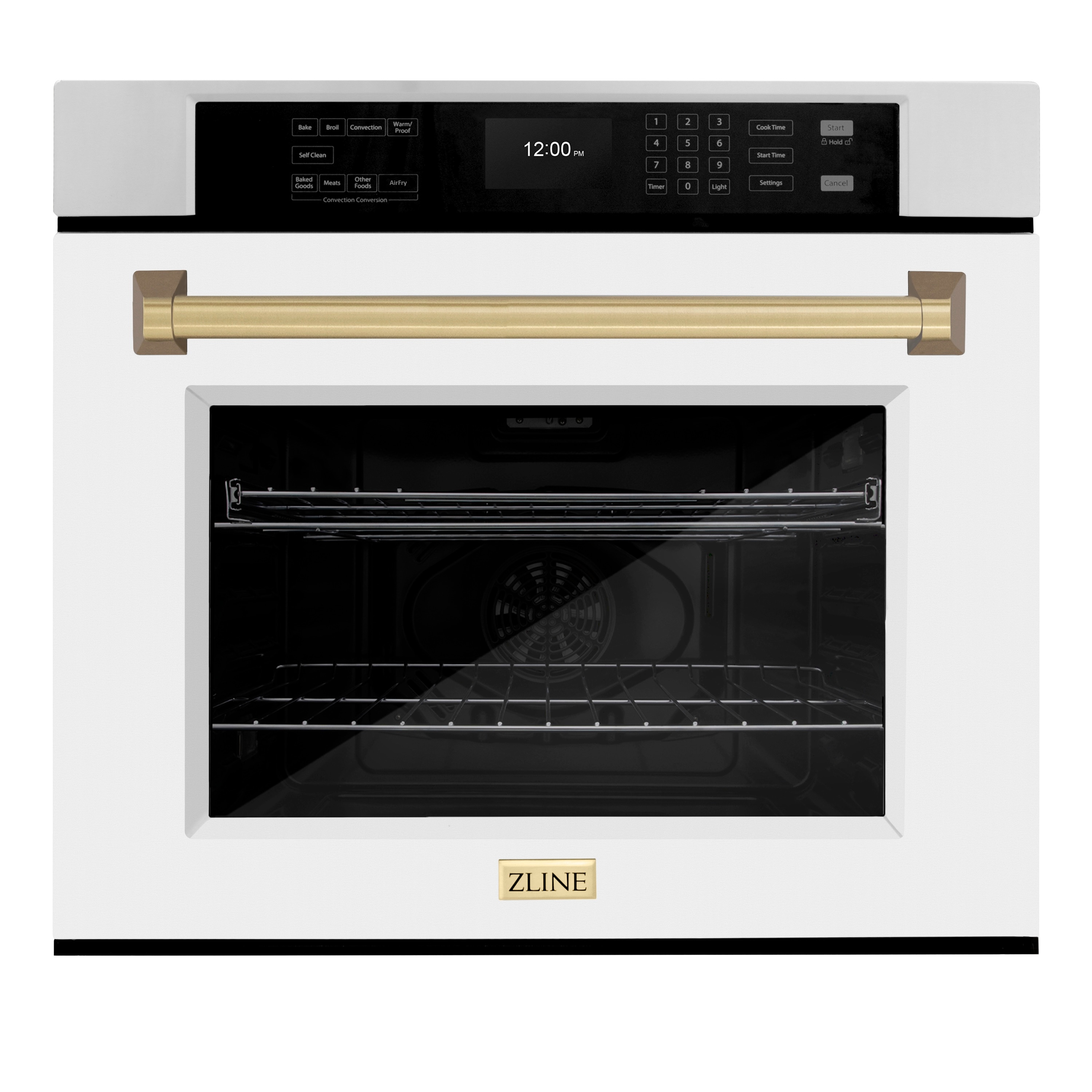 ZLINE KITCHEN & BATH WASZ-WM-30-CB 30 inch Single Electric Wall Oven with Air Fry True Convection and Self-cleaning ( Stainless Steel w White Matte Door Champagne Bronze Handle )