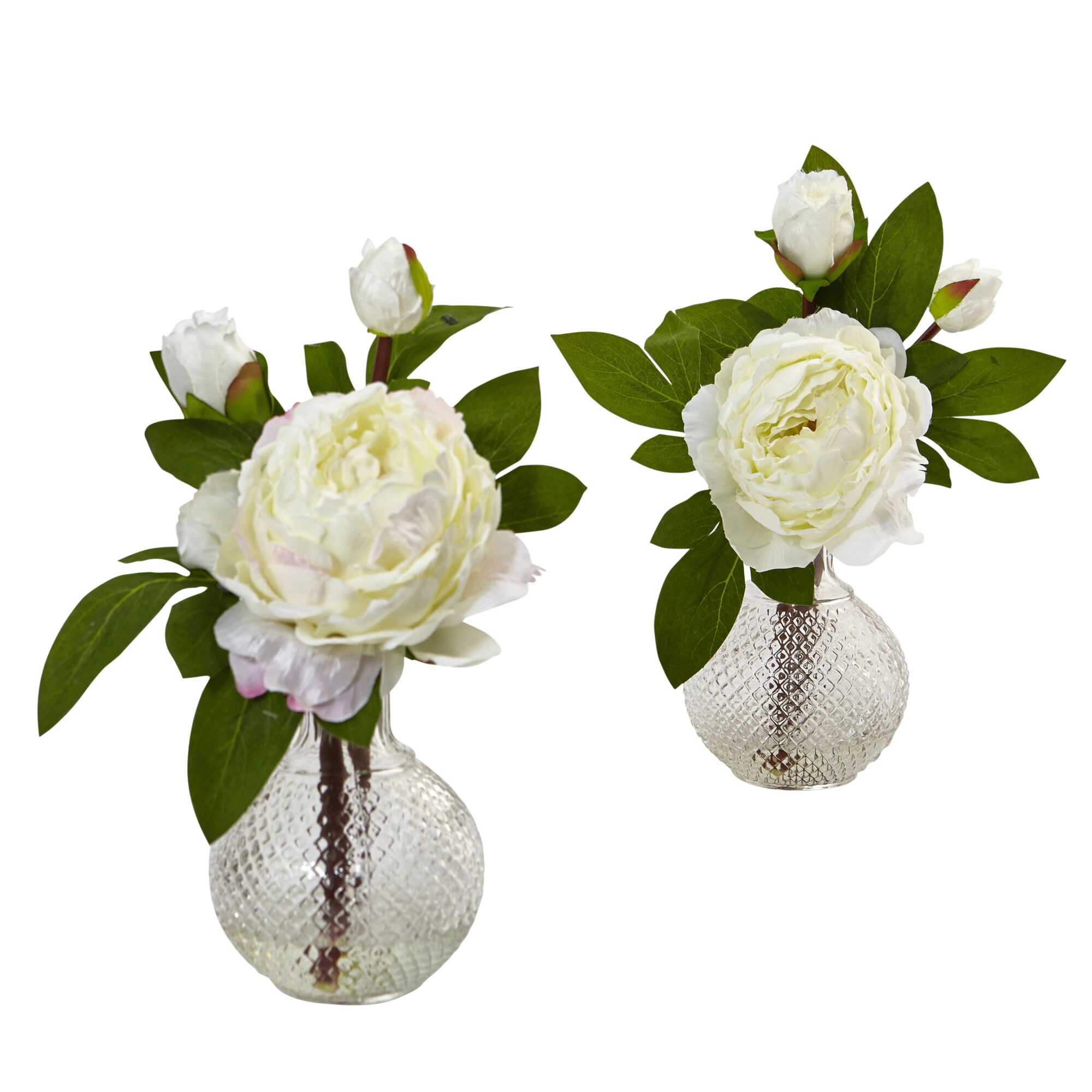 Nearly Natural 4576-S2 11.5-in White Indoor Desktop Peony Artificial flower