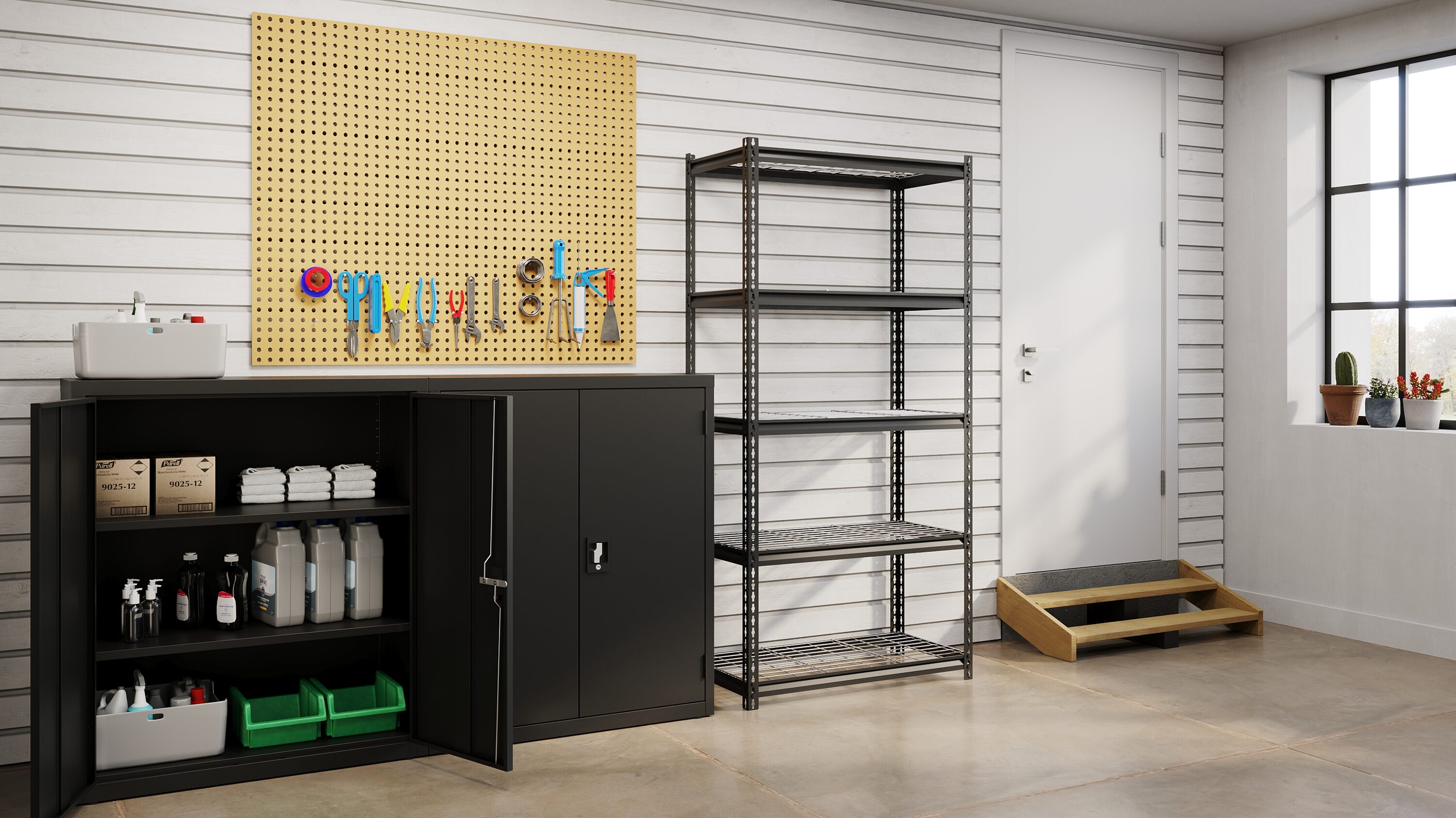 Riveted Steel 5-Shelf Adjustable Wire Deck Shelving, 72"H x 36"W x 18"D, Black